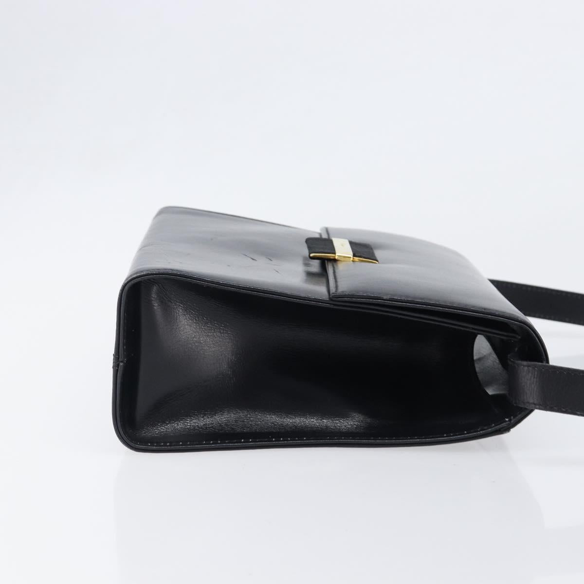 Salvatore Ferragamo Shoulder Bag Leather Black Gold Auth ka6004