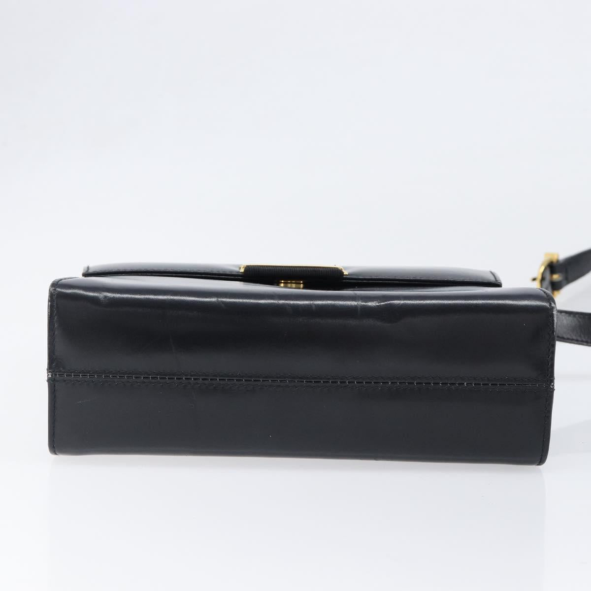 Salvatore Ferragamo Shoulder Bag Leather Black Gold Auth ka6004