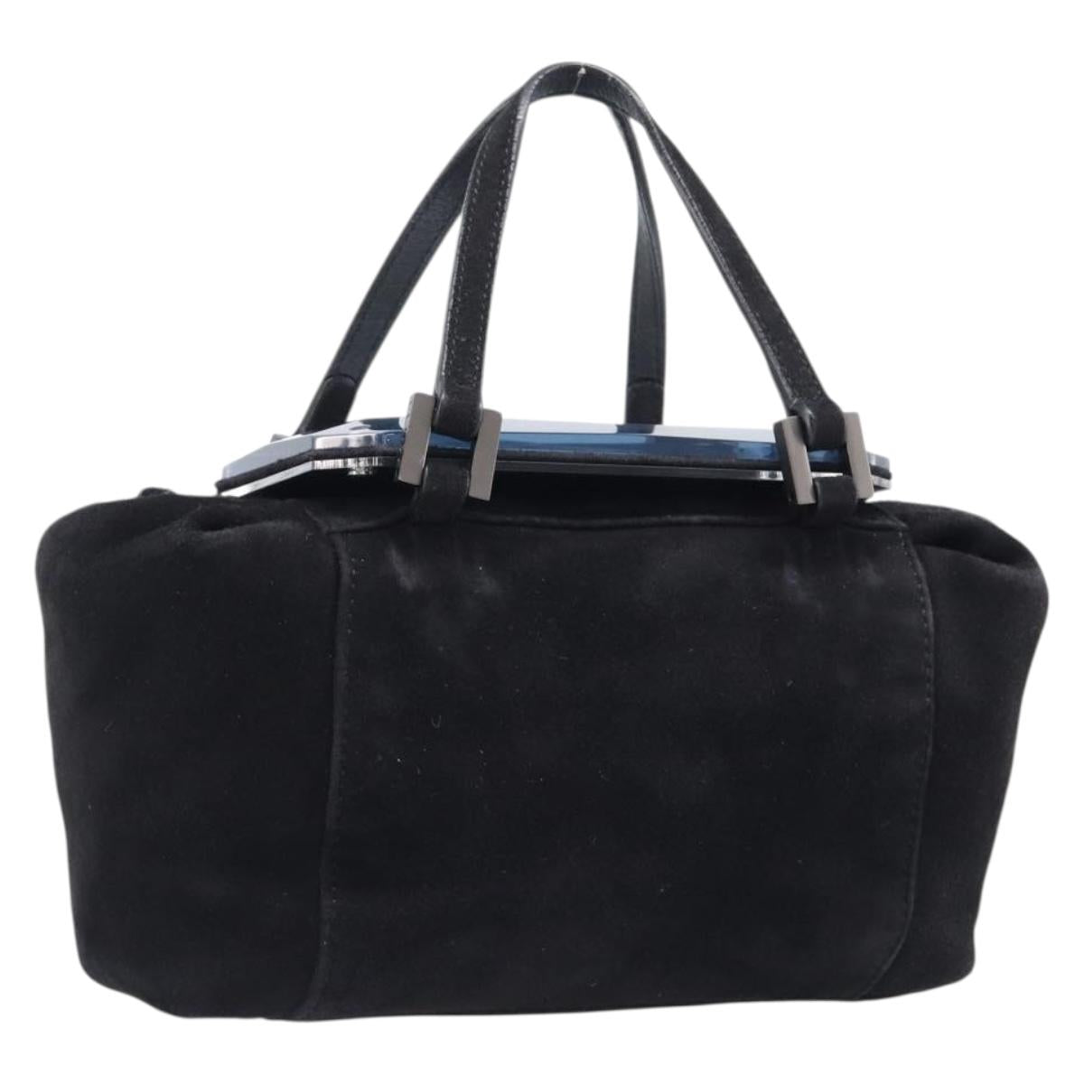 FENDI Hand Bag Suede Black Silver Auth ka6006A