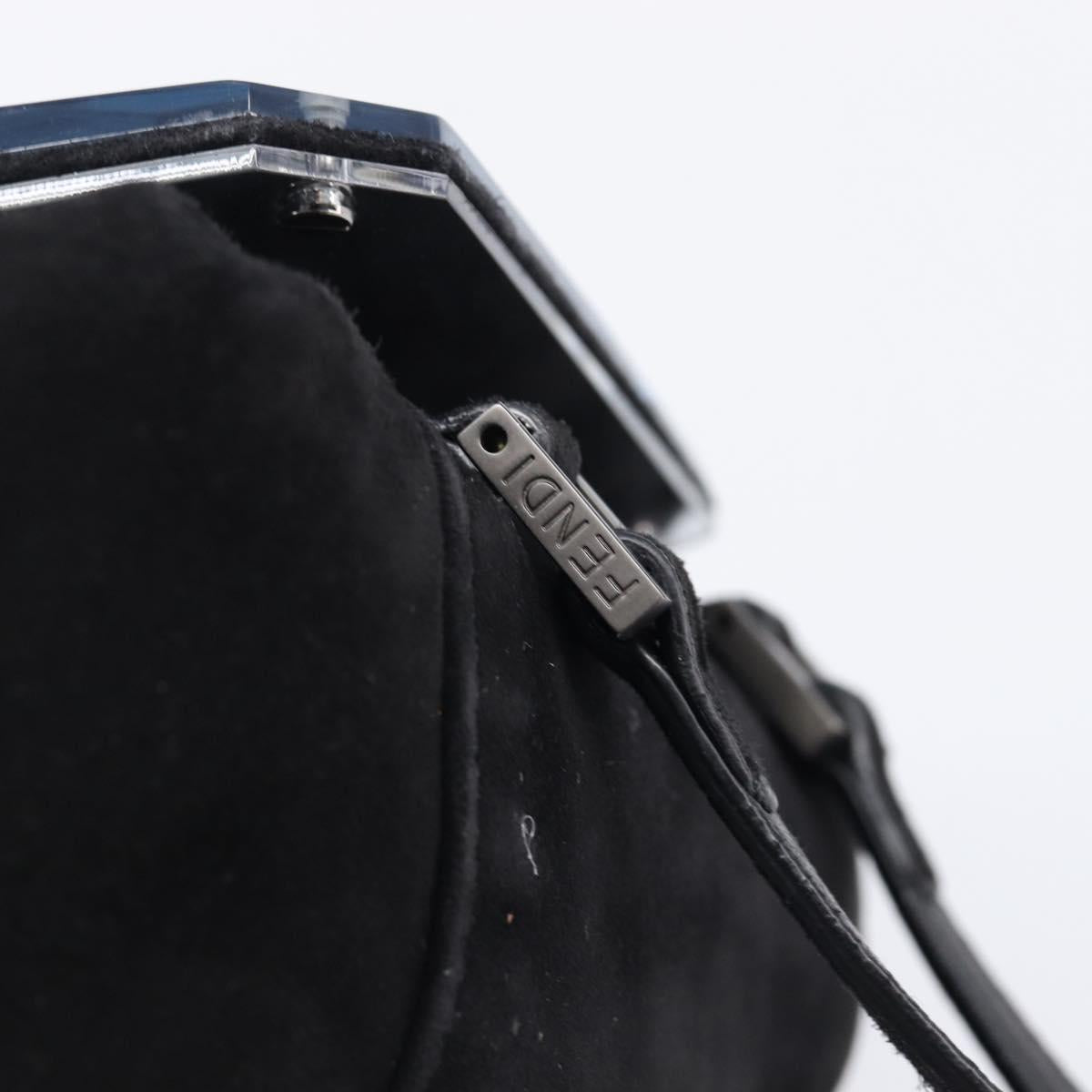 FENDI Hand Bag Suede Black Silver Auth ka6006A