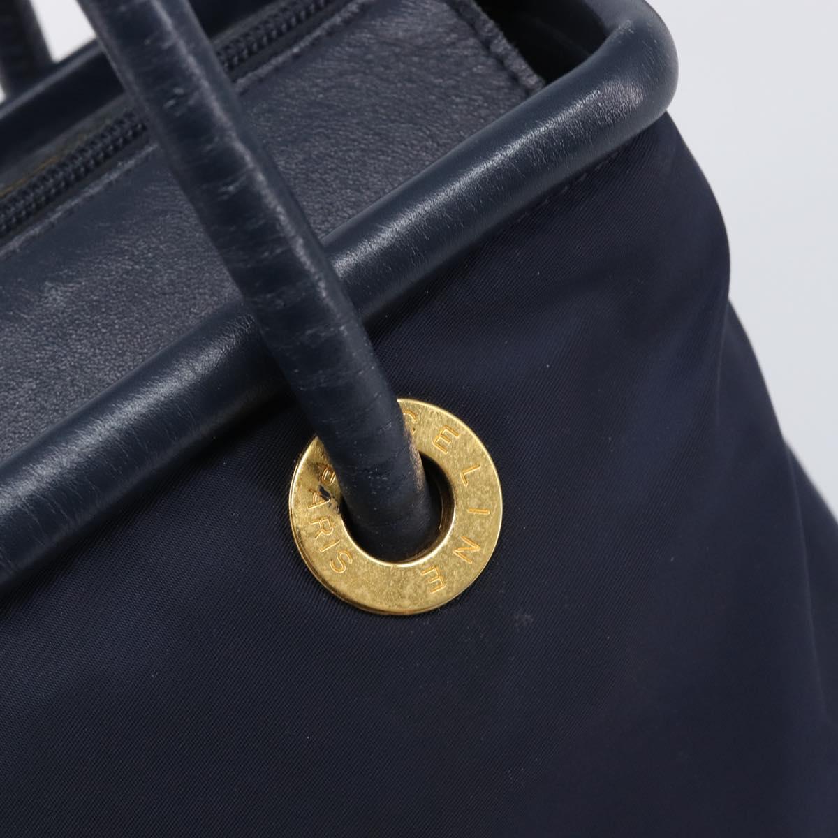 CELINE Hand Bag Nylon Navy Gold Auth ka6008