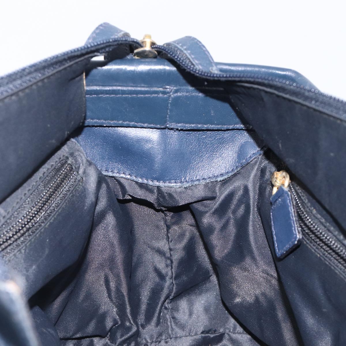 CELINE Hand Bag Nylon Navy Gold Auth ka6008