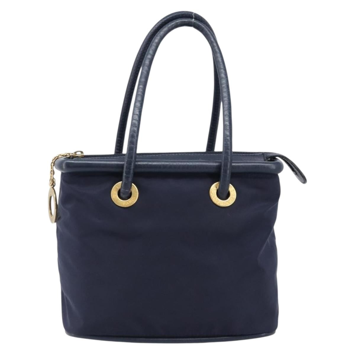CELINE Hand Bag Nylon Navy Gold Auth ka6008