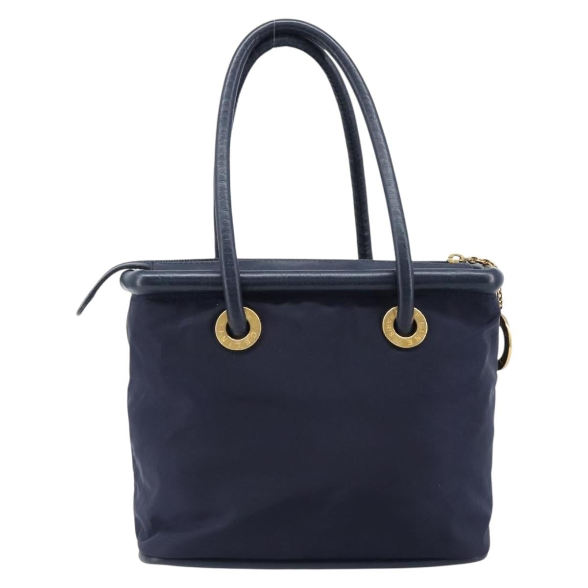 CELINE Hand Bag Nylon Navy Gold Auth ka6008