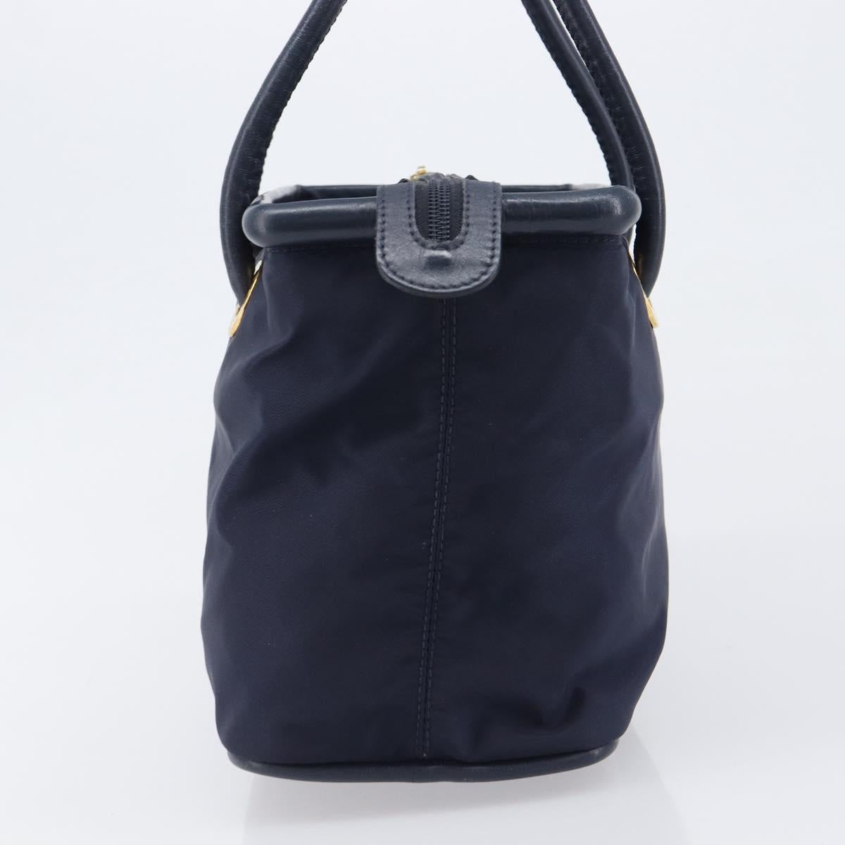 CELINE Hand Bag Nylon Navy Gold Auth ka6008