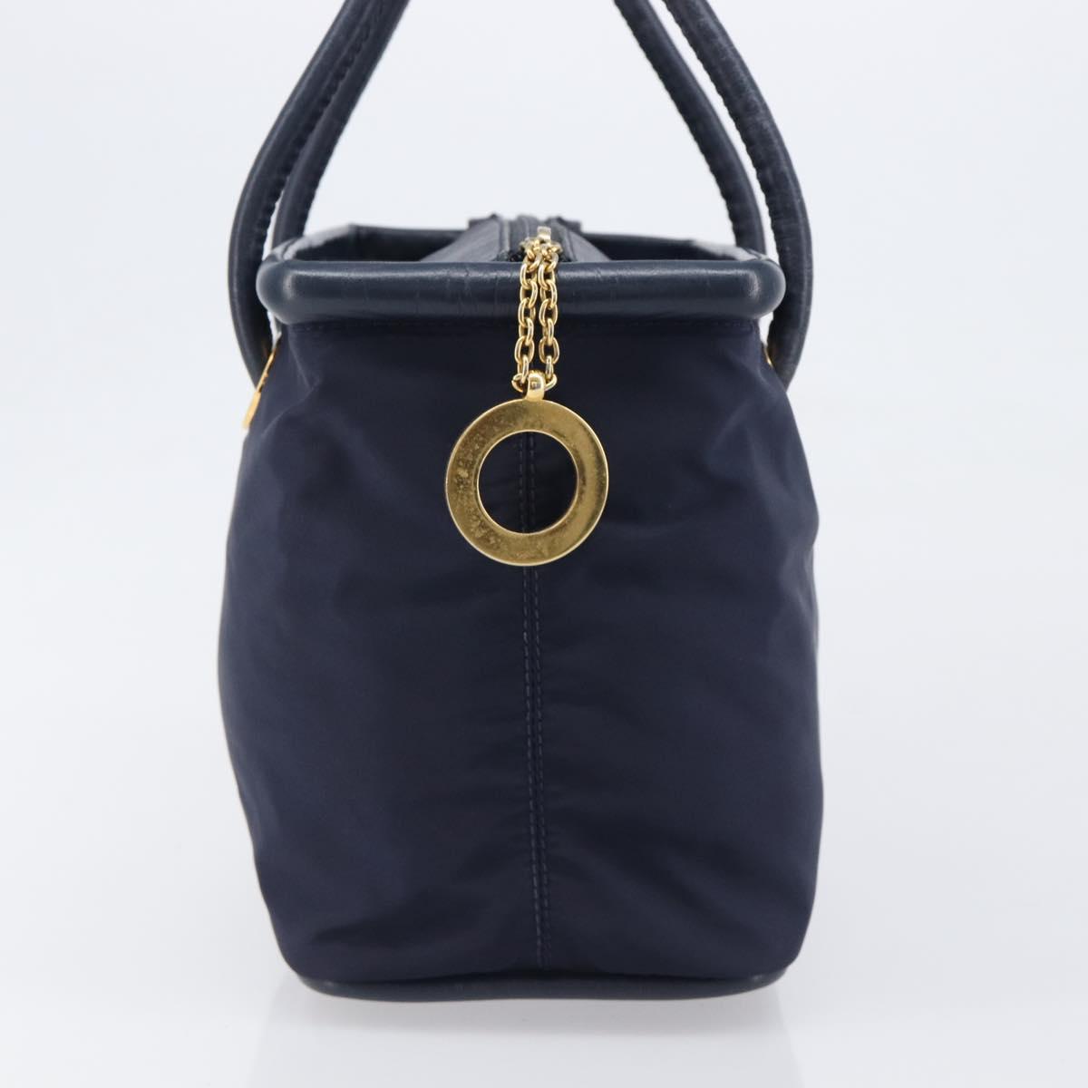 CELINE Hand Bag Nylon Navy Gold Auth ka6008
