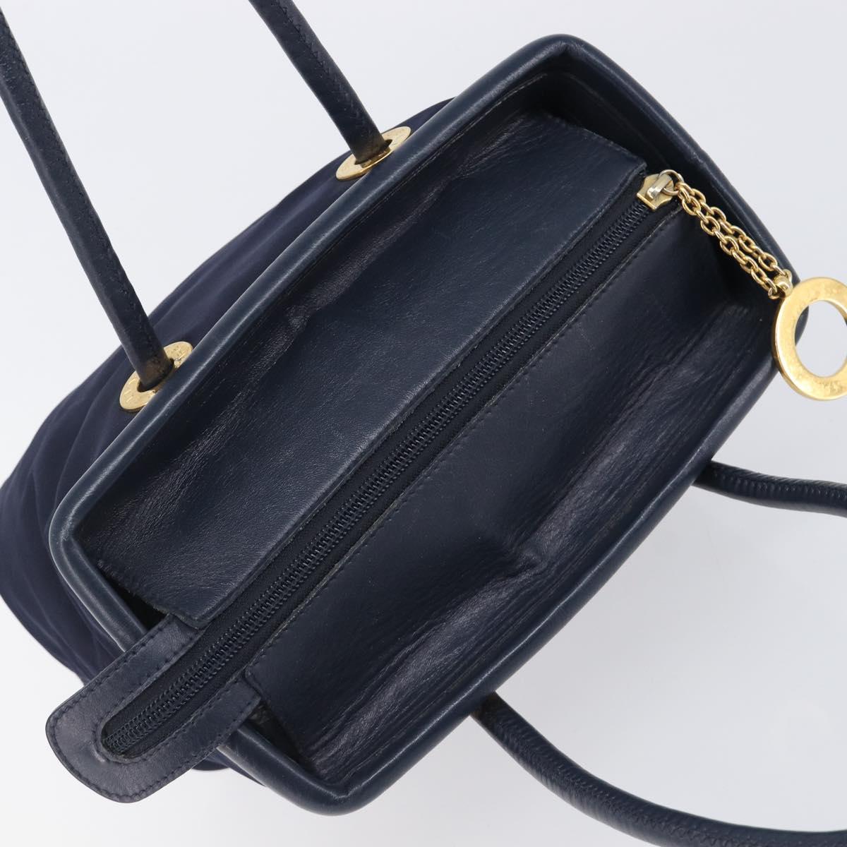CELINE Hand Bag Nylon Navy Gold Auth ka6008
