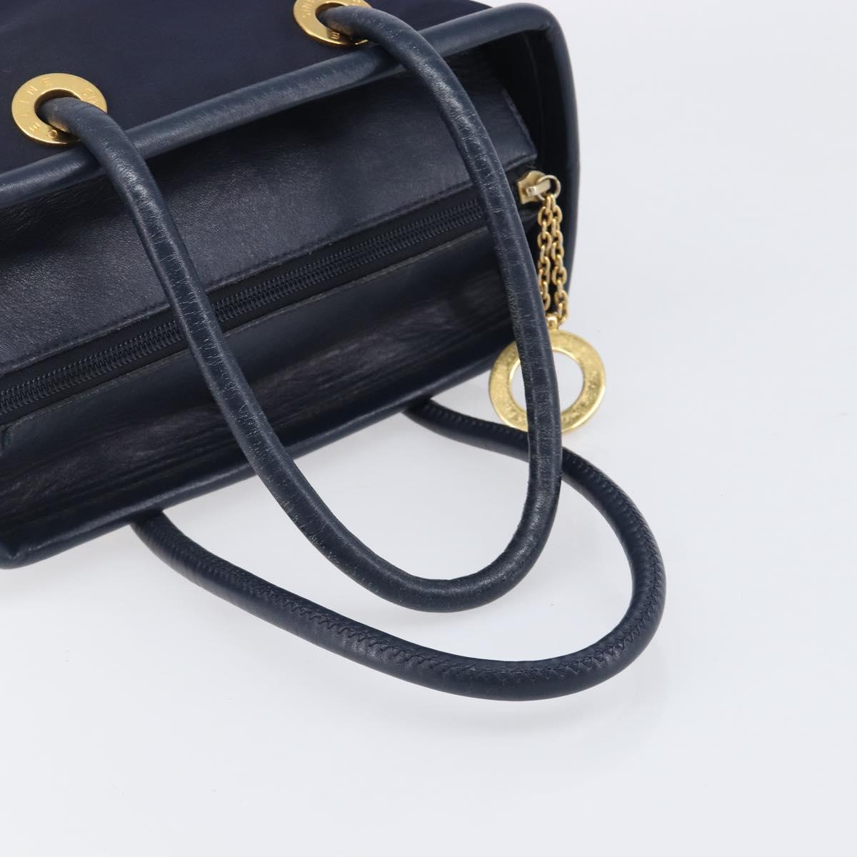 CELINE Hand Bag Nylon Navy Gold Auth ka6008