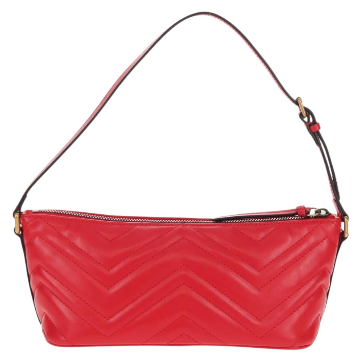GUCCI GG Marmont Accessory Pouch Leather Red Gold 739166 Auth ka600V