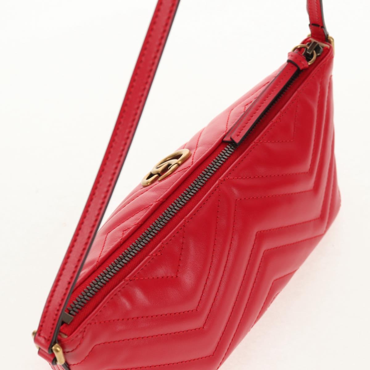 GUCCI GG Marmont Accessory Pouch Leather Red Gold 739166 Auth ka600V