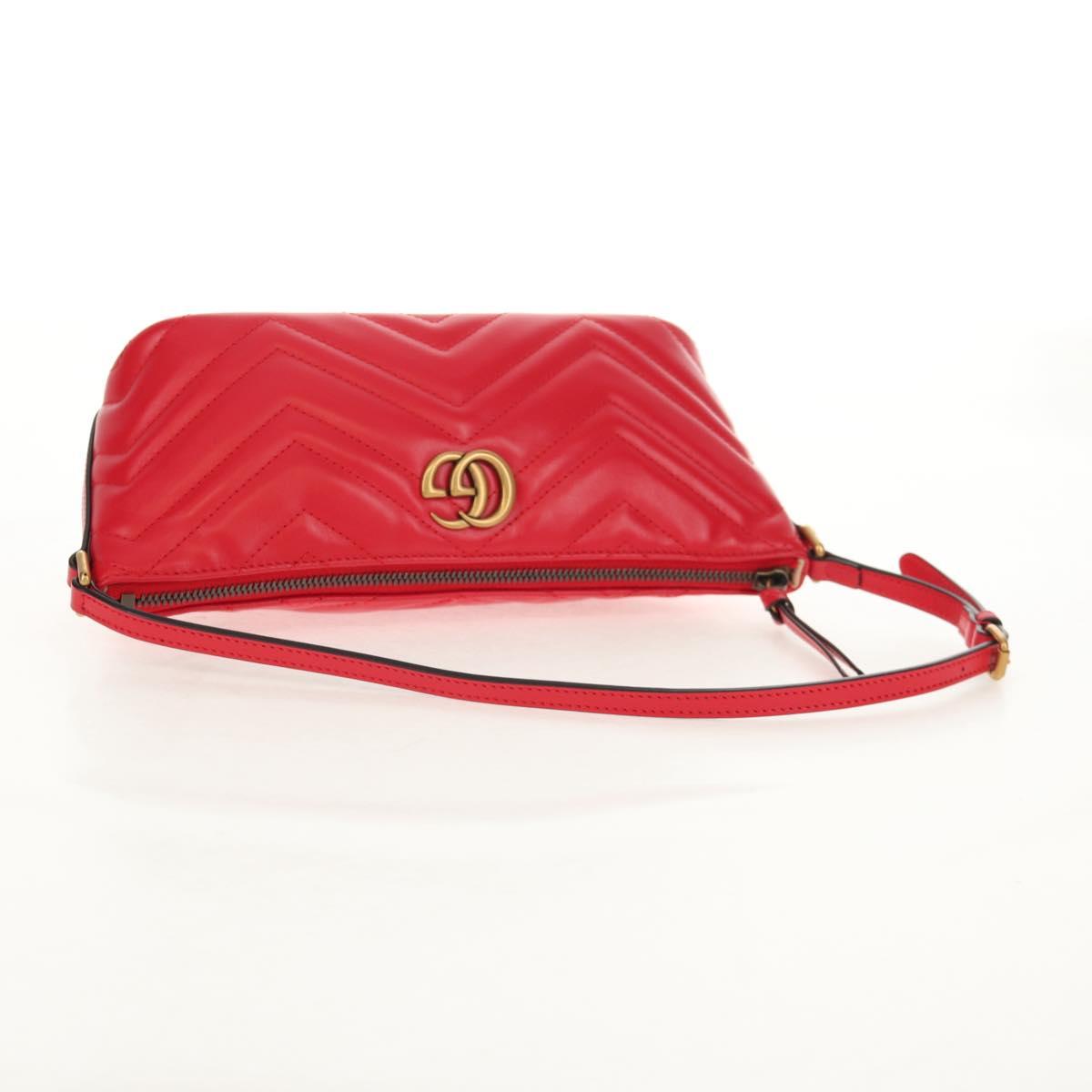 GUCCI GG Marmont Accessory Pouch Leather Red Gold 739166 Auth ka600V