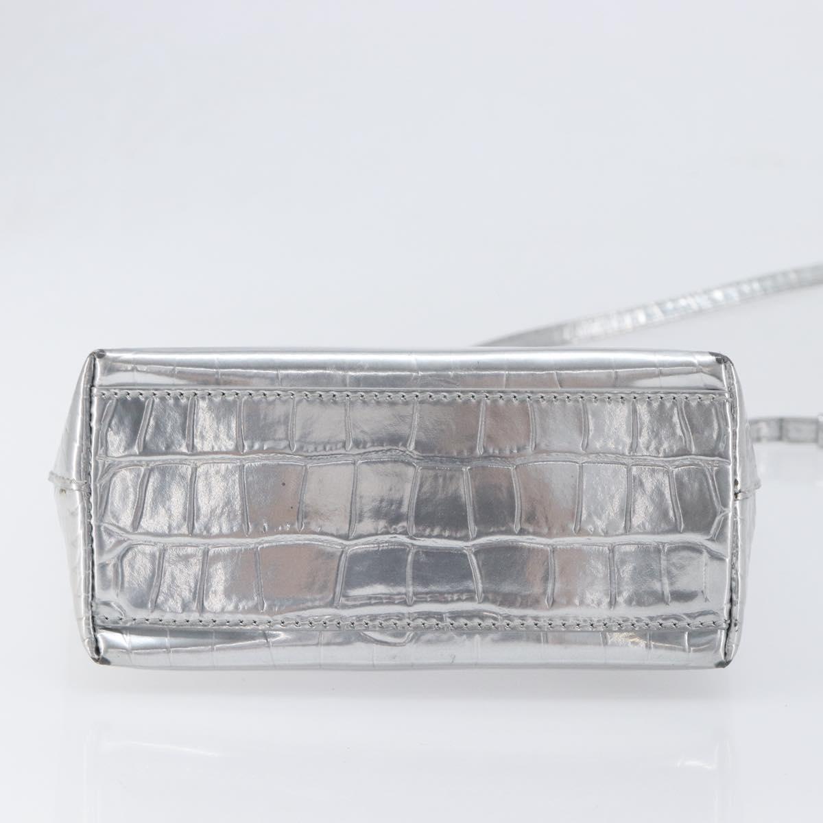 BALENCIAGA Croco Embossed Shopping XXS Leather 2way Silver 597858 Auth ka6015V