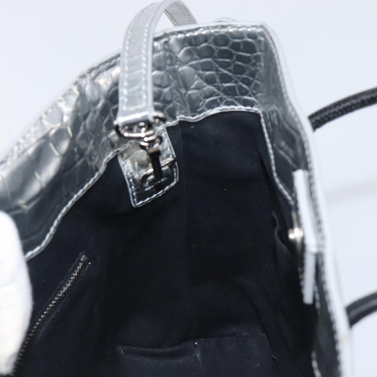 BALENCIAGA Croco Embossed Shopping XXS Leather 2way Silver 597858 Auth ka6015V