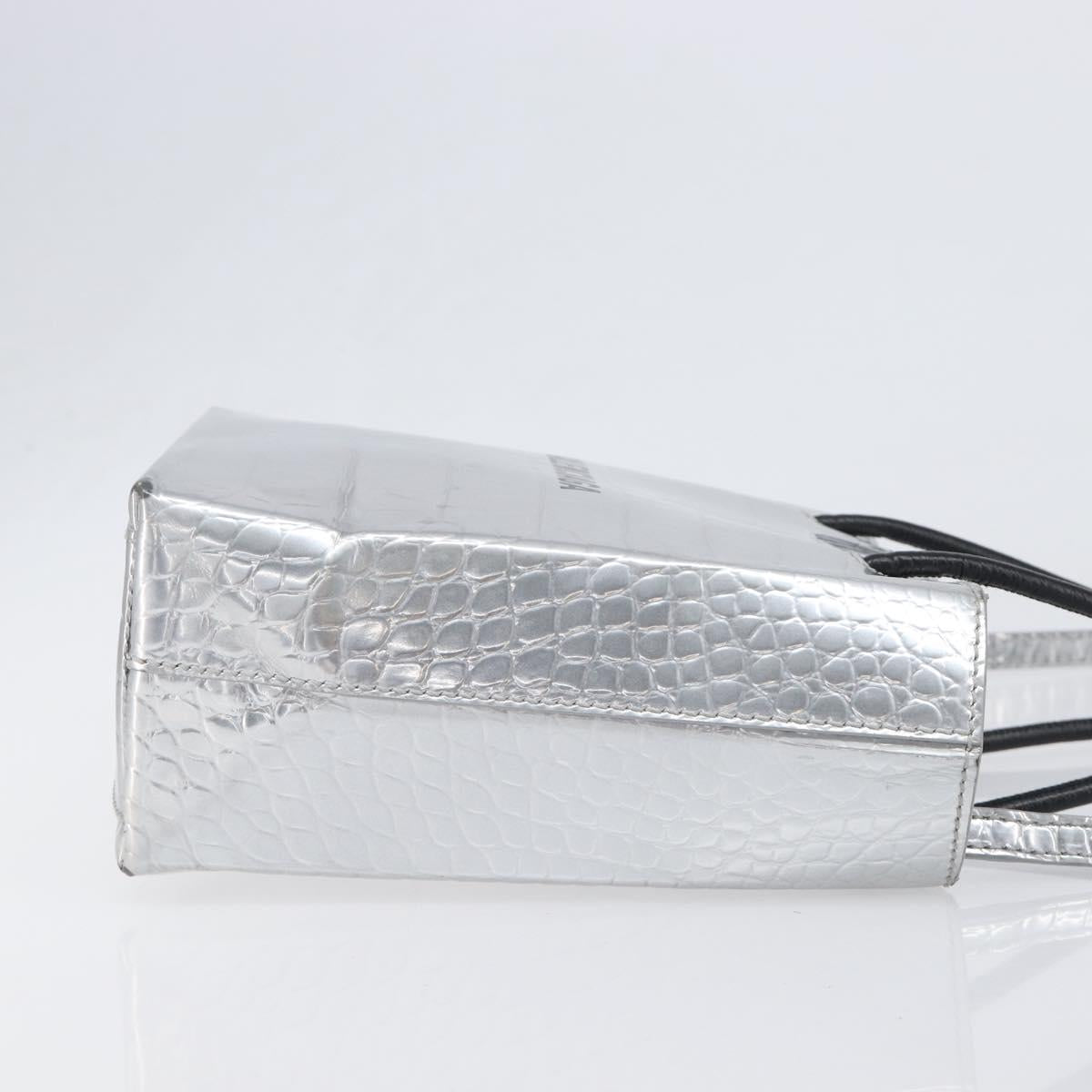 BALENCIAGA Croco Embossed Shopping XXS Leather 2way Silver 597858 Auth ka6015V
