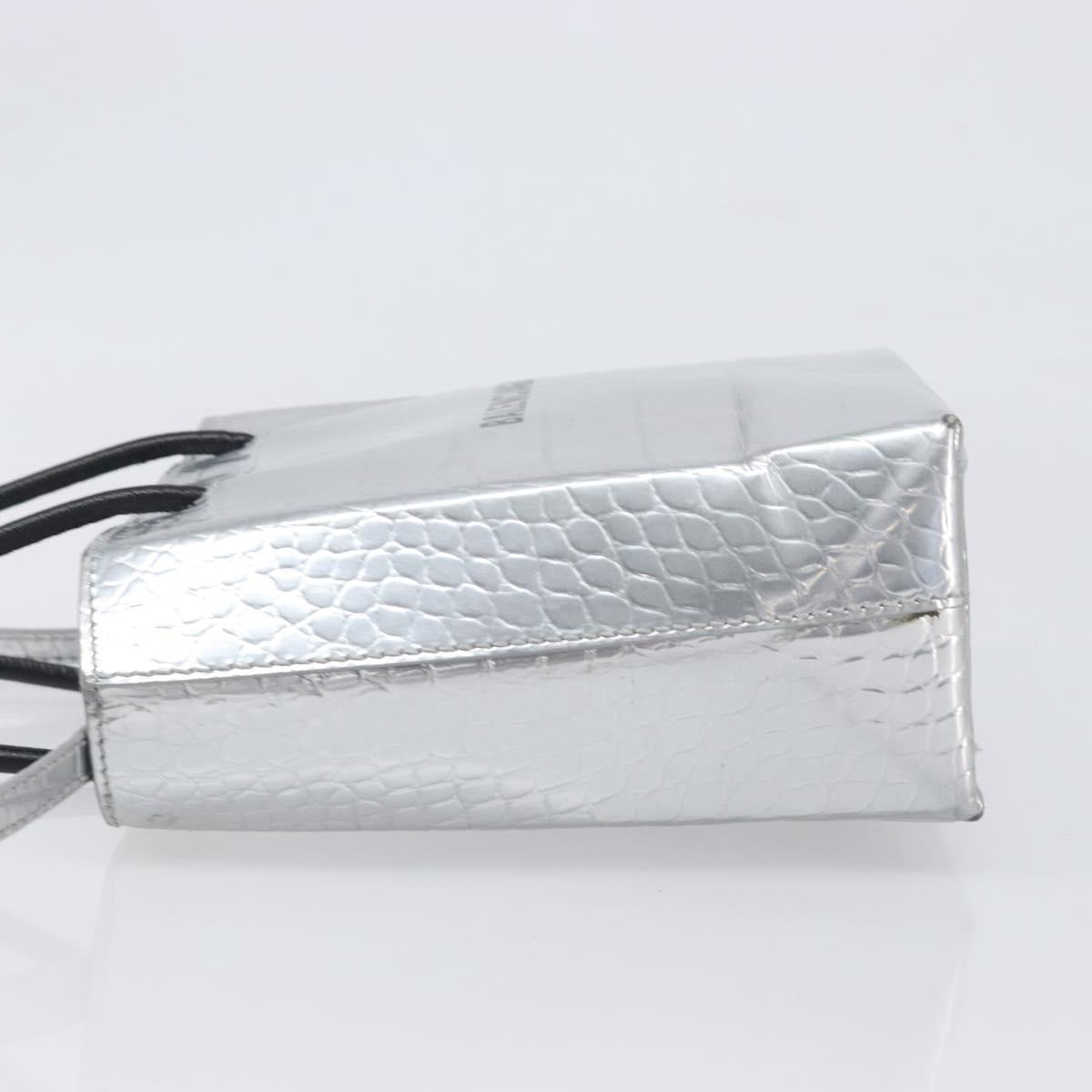 BALENCIAGA Croco Embossed Shopping XXS Leather 2way Silver 597858 Auth ka6015V
