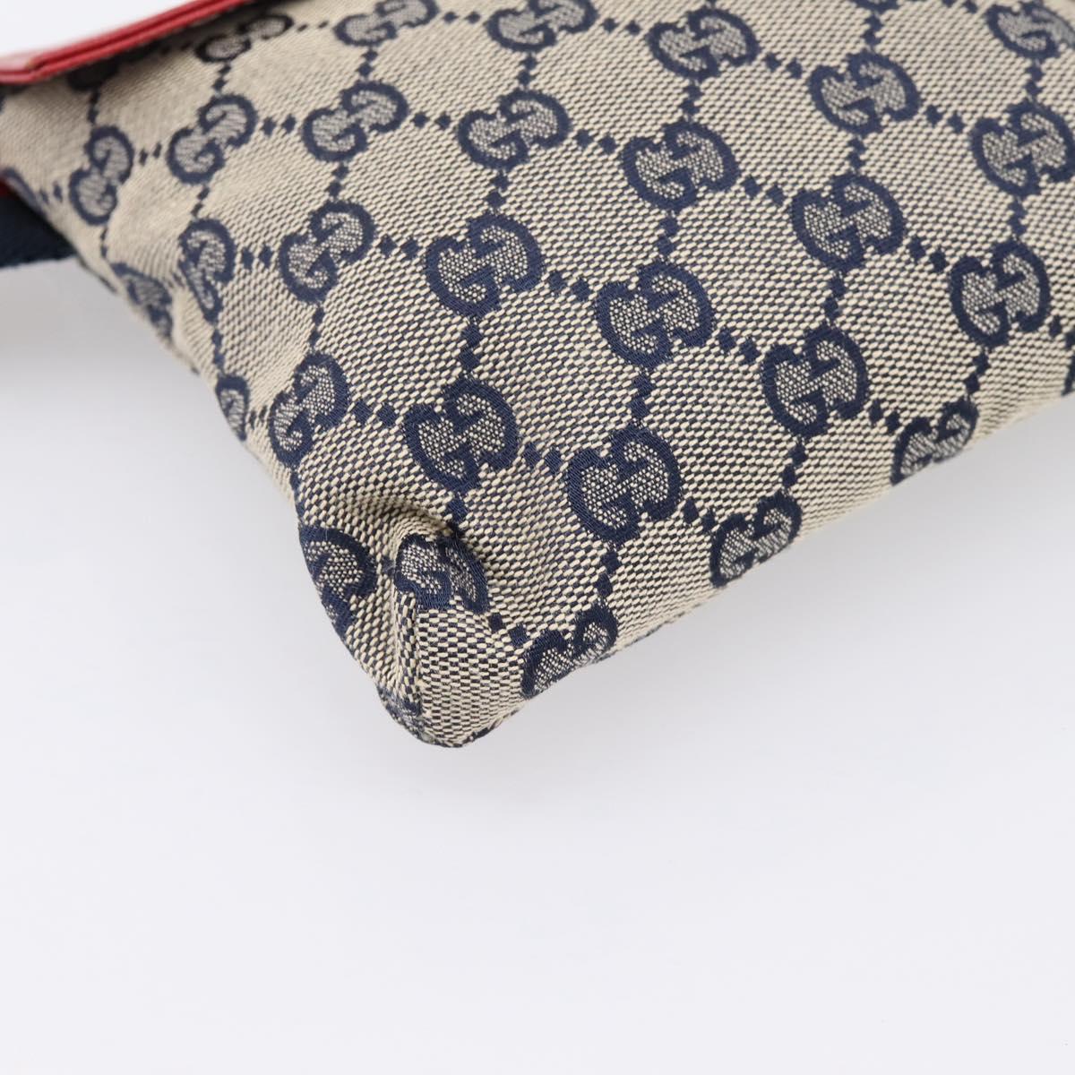 GUCCI GG Canvas Sherry Line Waist Bag Navy Silver 28566 Auth ka6019V