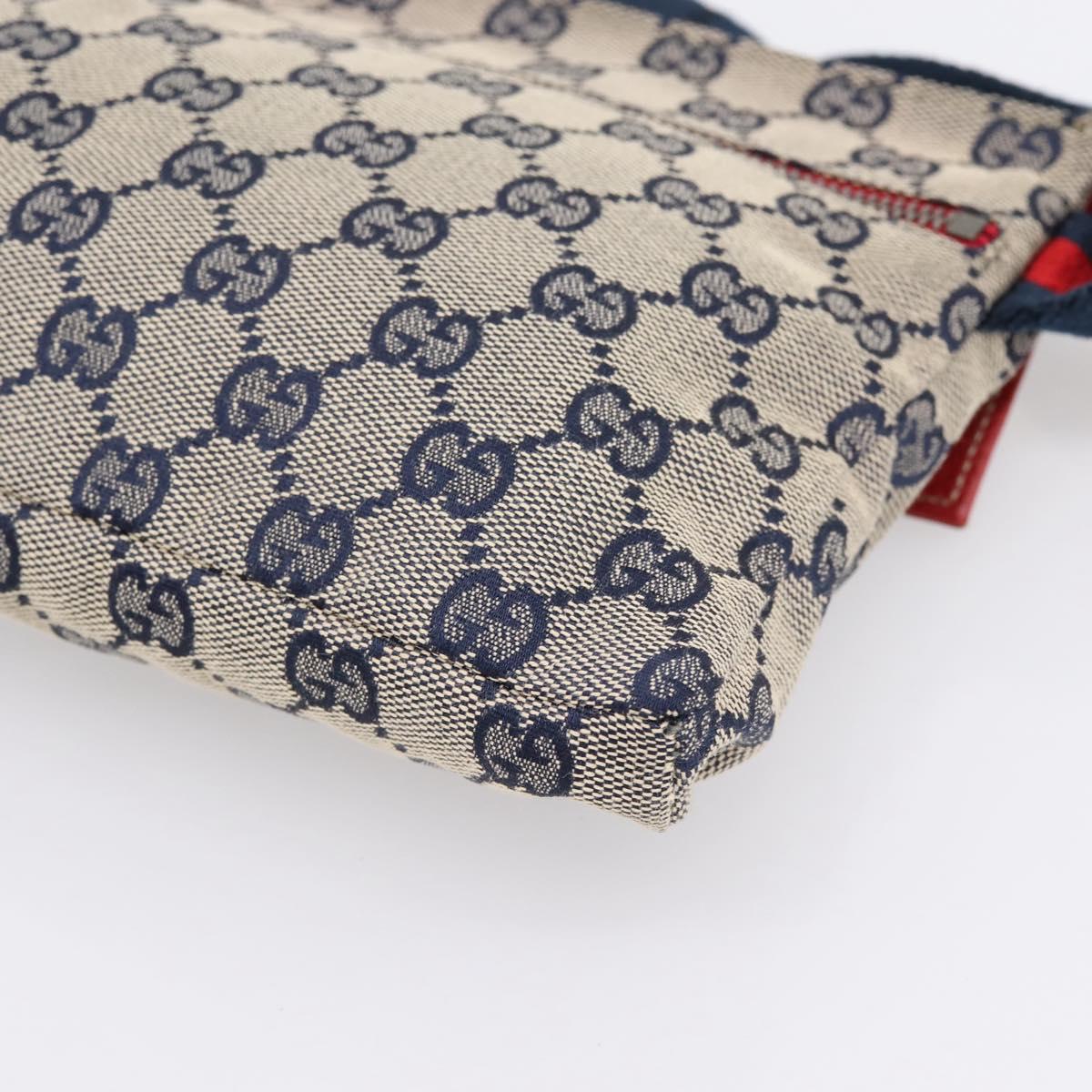 GUCCI GG Canvas Sherry Line Waist Bag Navy Silver 28566 Auth ka6019V