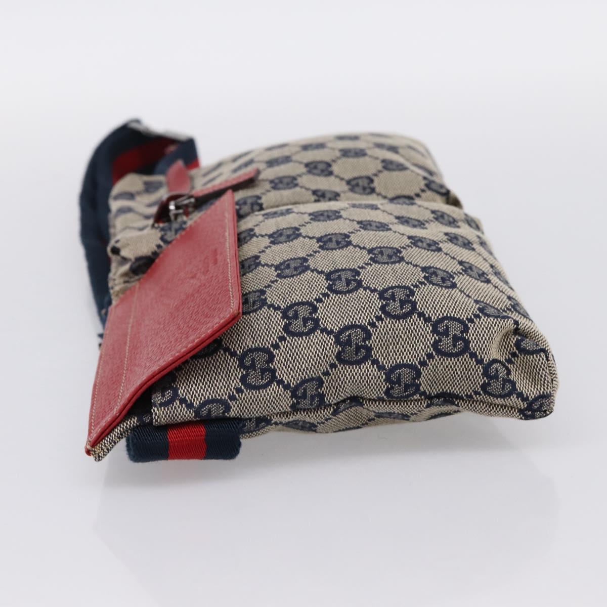 GUCCI GG Canvas Sherry Line Waist Bag Navy Silver 28566 Auth ka6019V