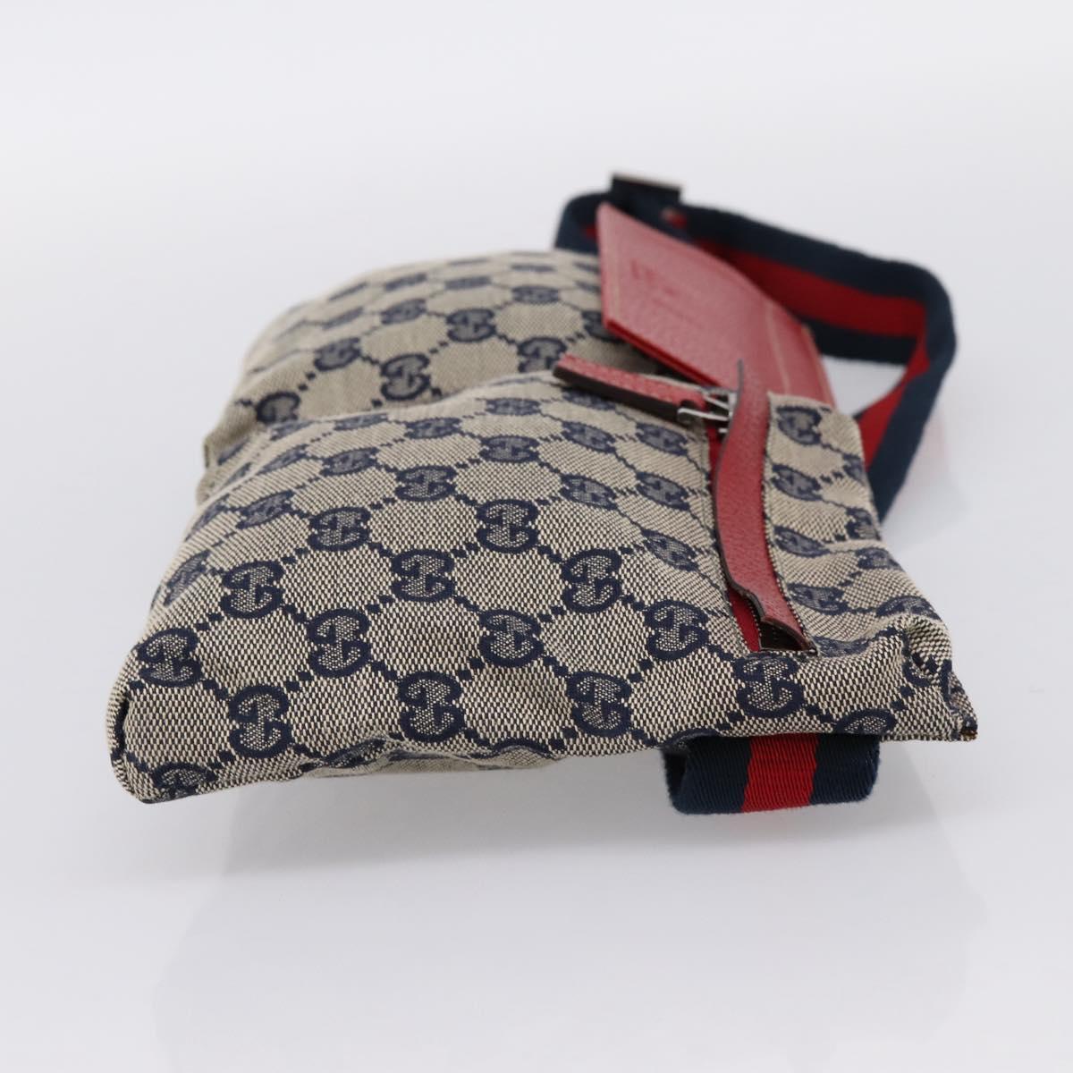 GUCCI GG Canvas Sherry Line Waist Bag Navy Silver 28566 Auth ka6019V