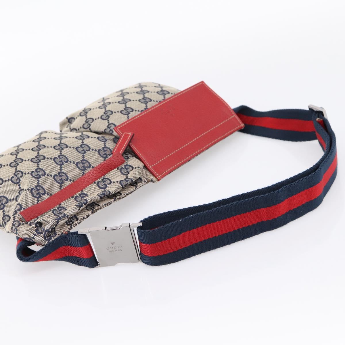 GUCCI GG Canvas Sherry Line Waist Bag Navy Silver 28566 Auth ka6019V