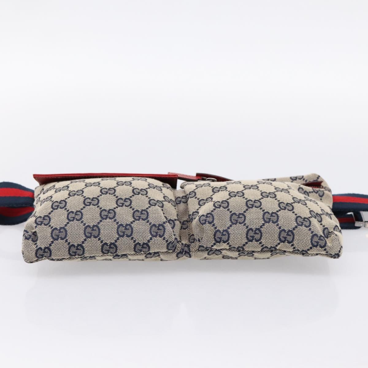 GUCCI GG Canvas Sherry Line Waist Bag Navy Silver 28566 Auth ka6019V