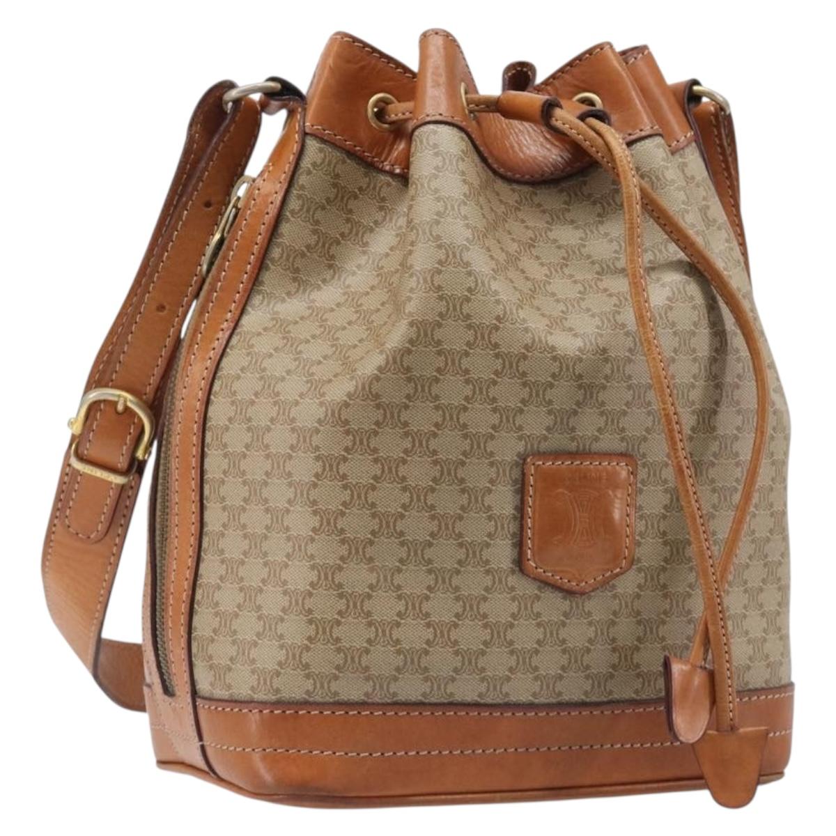CELINE Macadam Canvas Shoulder Bag PVC Beige Gold Auth ka6022