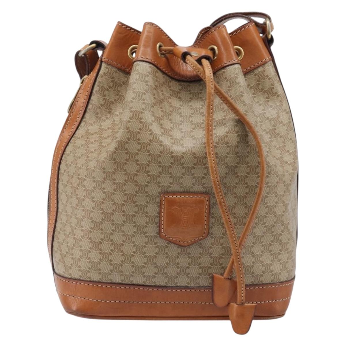 CELINE Macadam Canvas Shoulder Bag PVC Beige Gold Auth ka6022