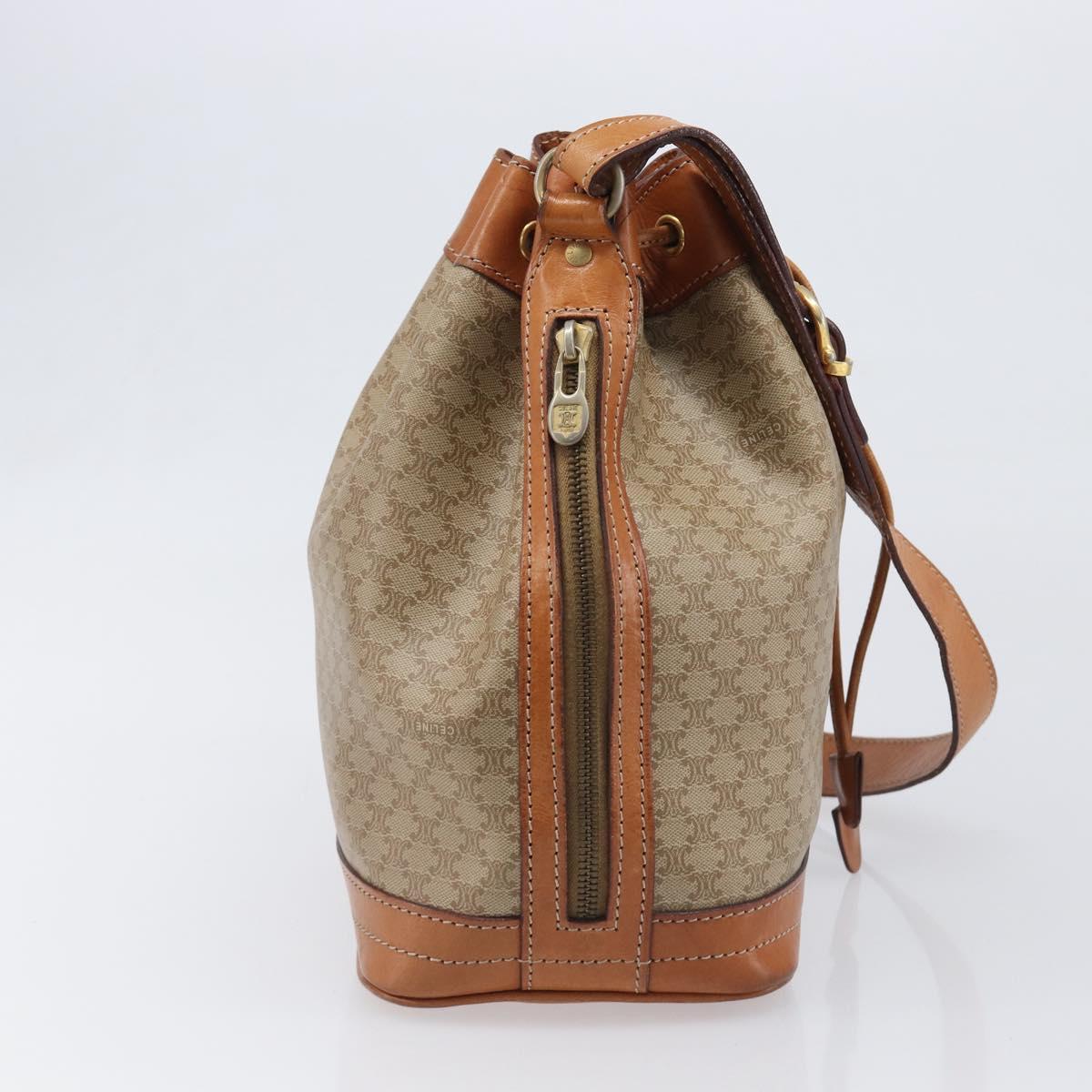 CELINE Macadam Canvas Shoulder Bag PVC Beige Gold Auth ka6022