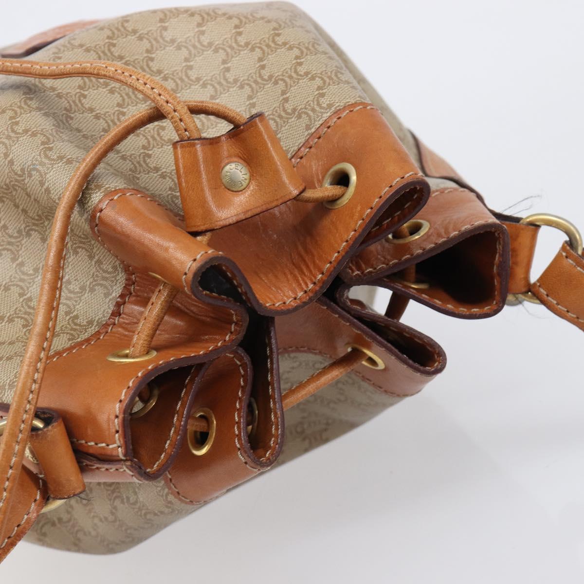CELINE Macadam Canvas Shoulder Bag PVC Beige Gold Auth ka6022