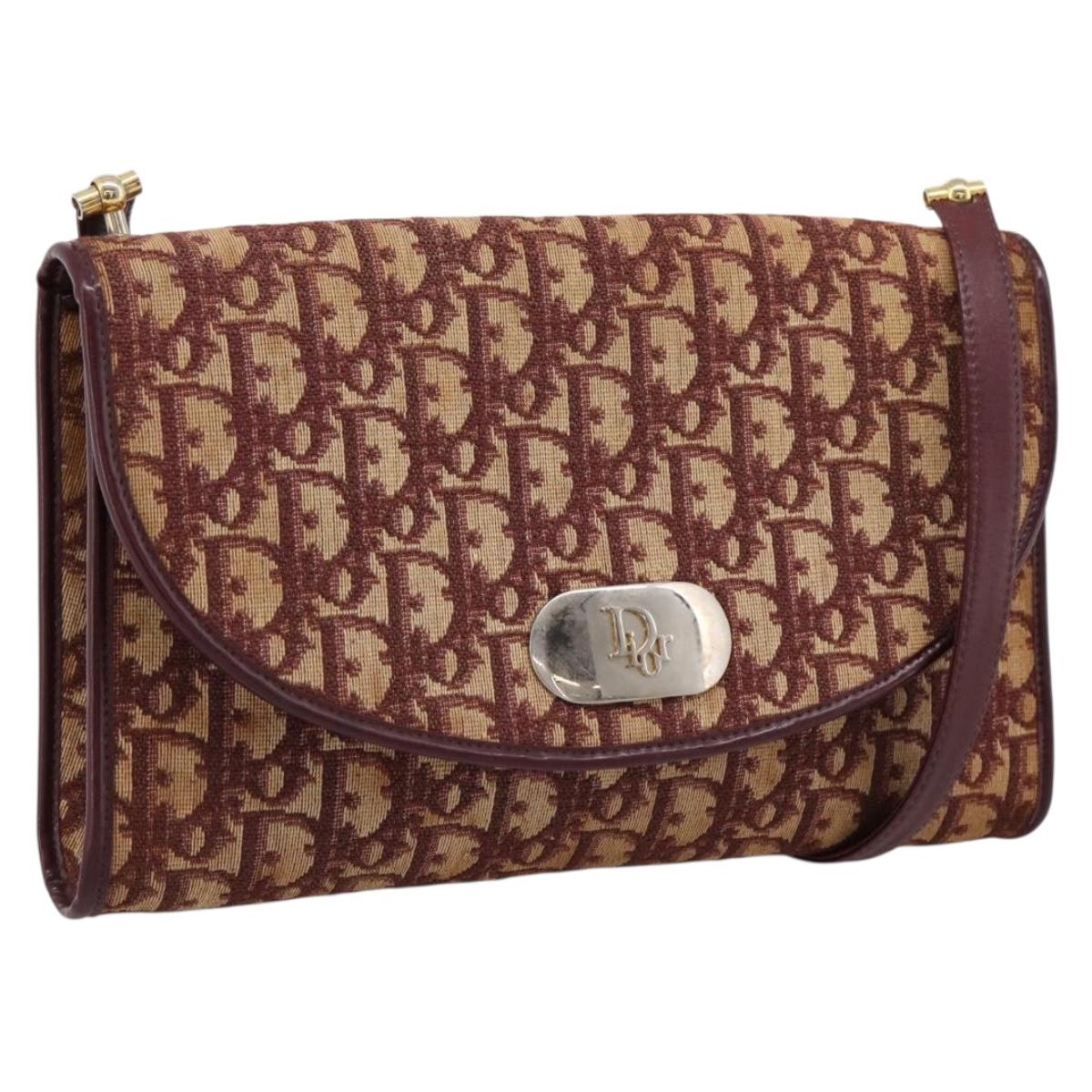 Christian Dior Trotter Canvas Shoulder Bag Red Gold Auth ka6024