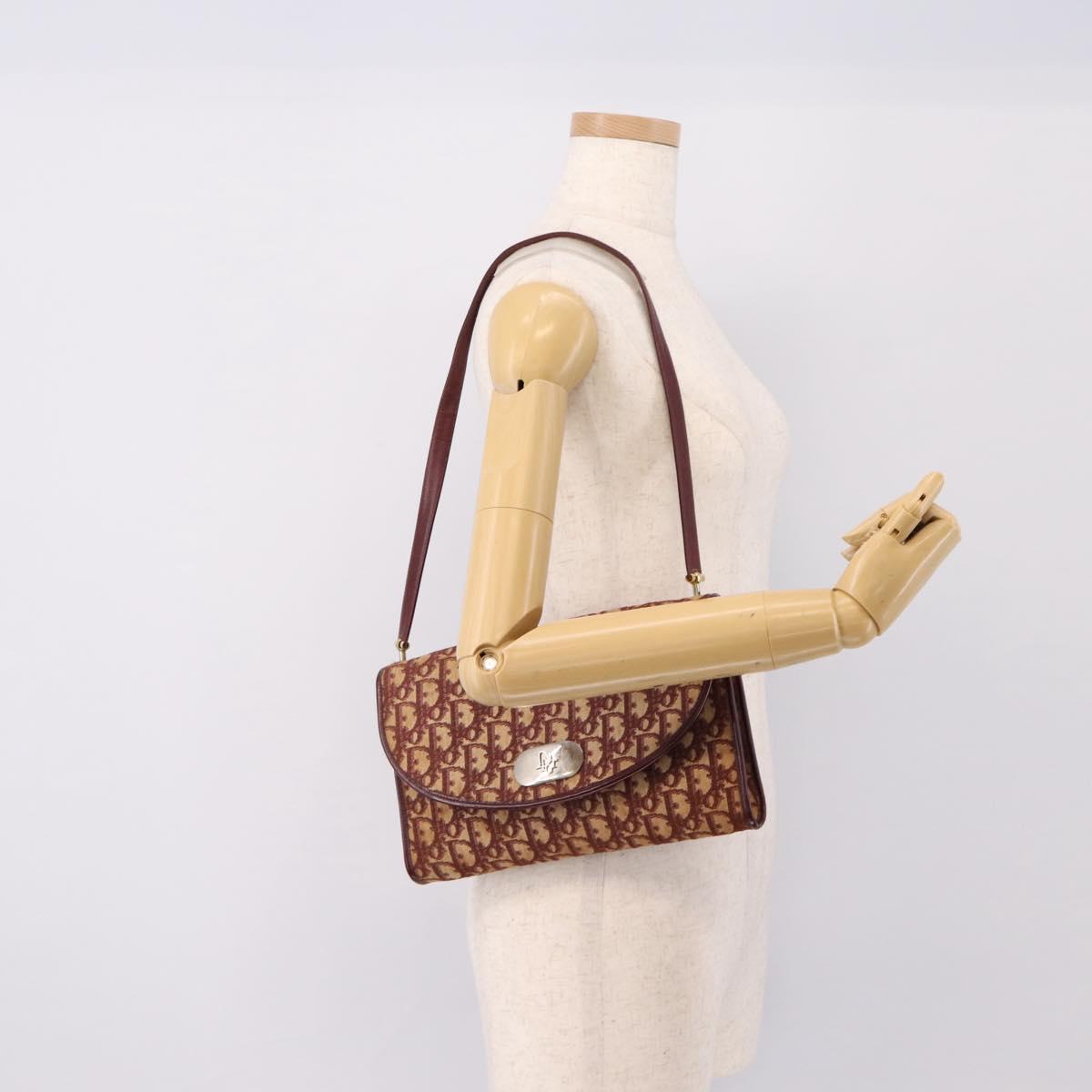 Christian Dior Trotter Canvas Shoulder Bag Red Gold Auth ka6024