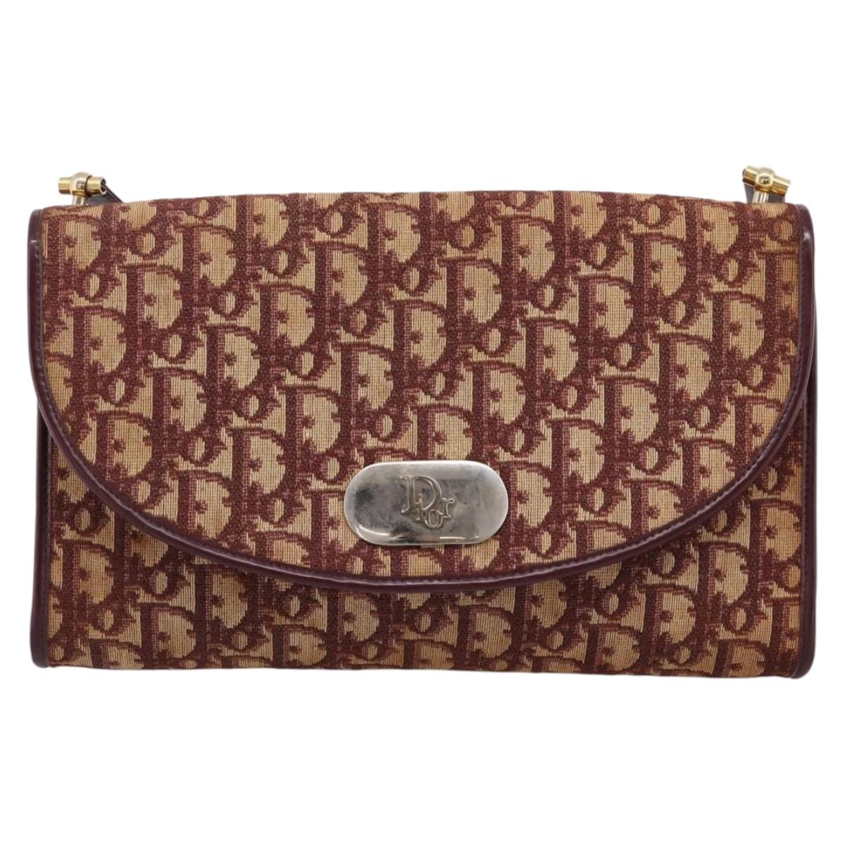Christian Dior Trotter Canvas Shoulder Bag Red Gold Auth ka6024