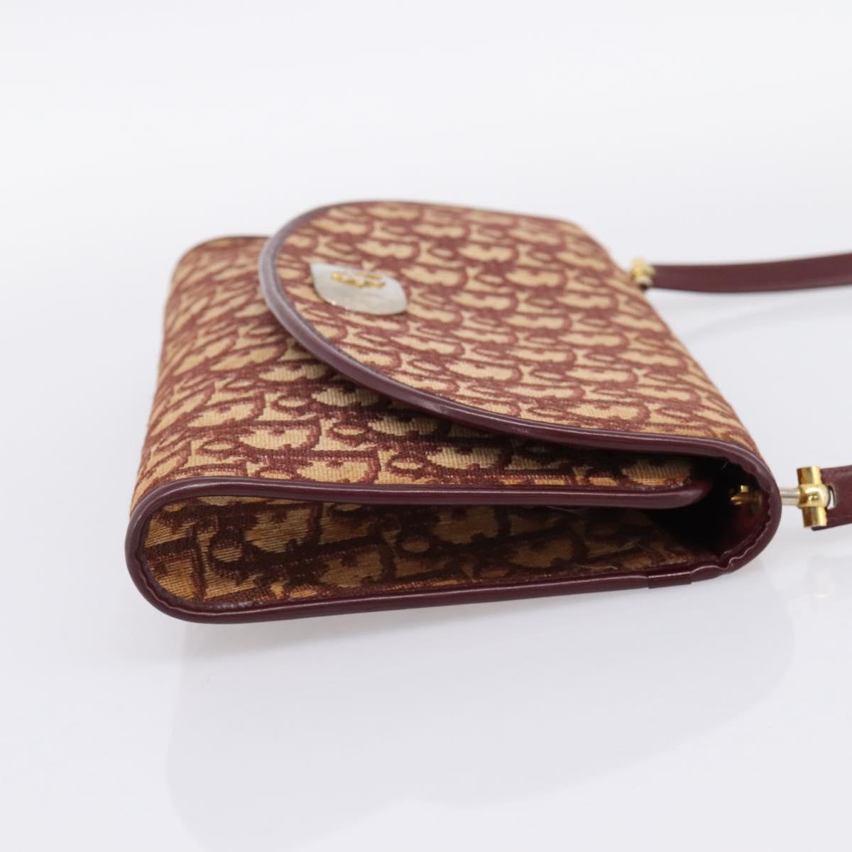 Christian Dior Trotter Canvas Shoulder Bag Red Gold Auth ka6024