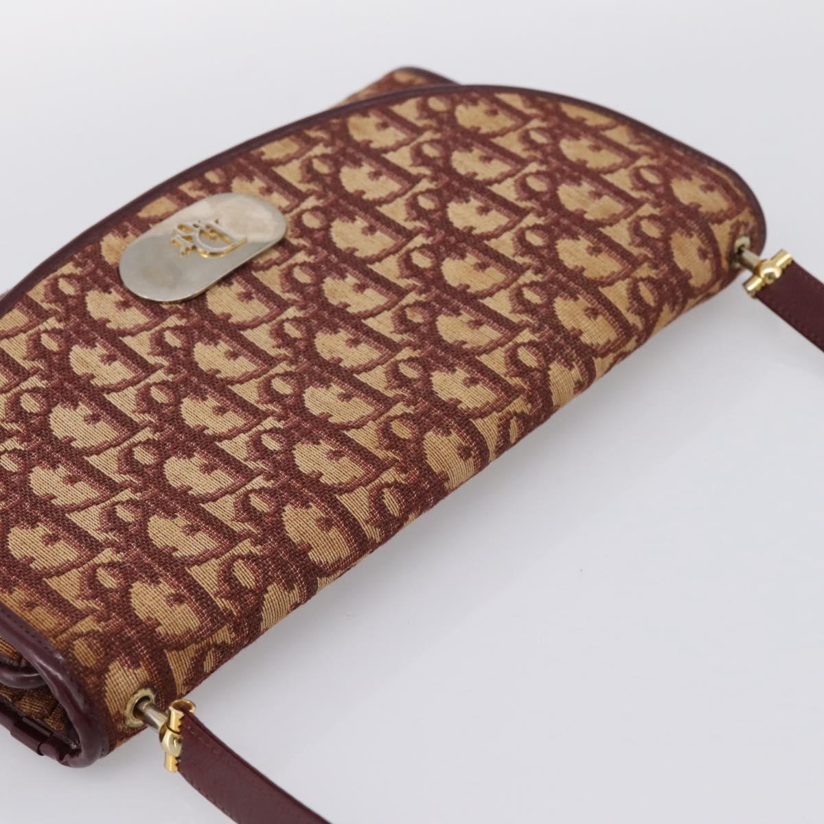 Christian Dior Trotter Canvas Shoulder Bag Red Gold Auth ka6024