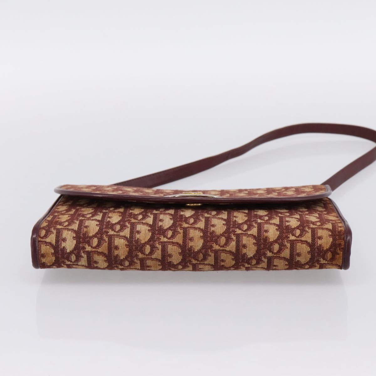 Christian Dior Trotter Canvas Shoulder Bag Red Gold Auth ka6024