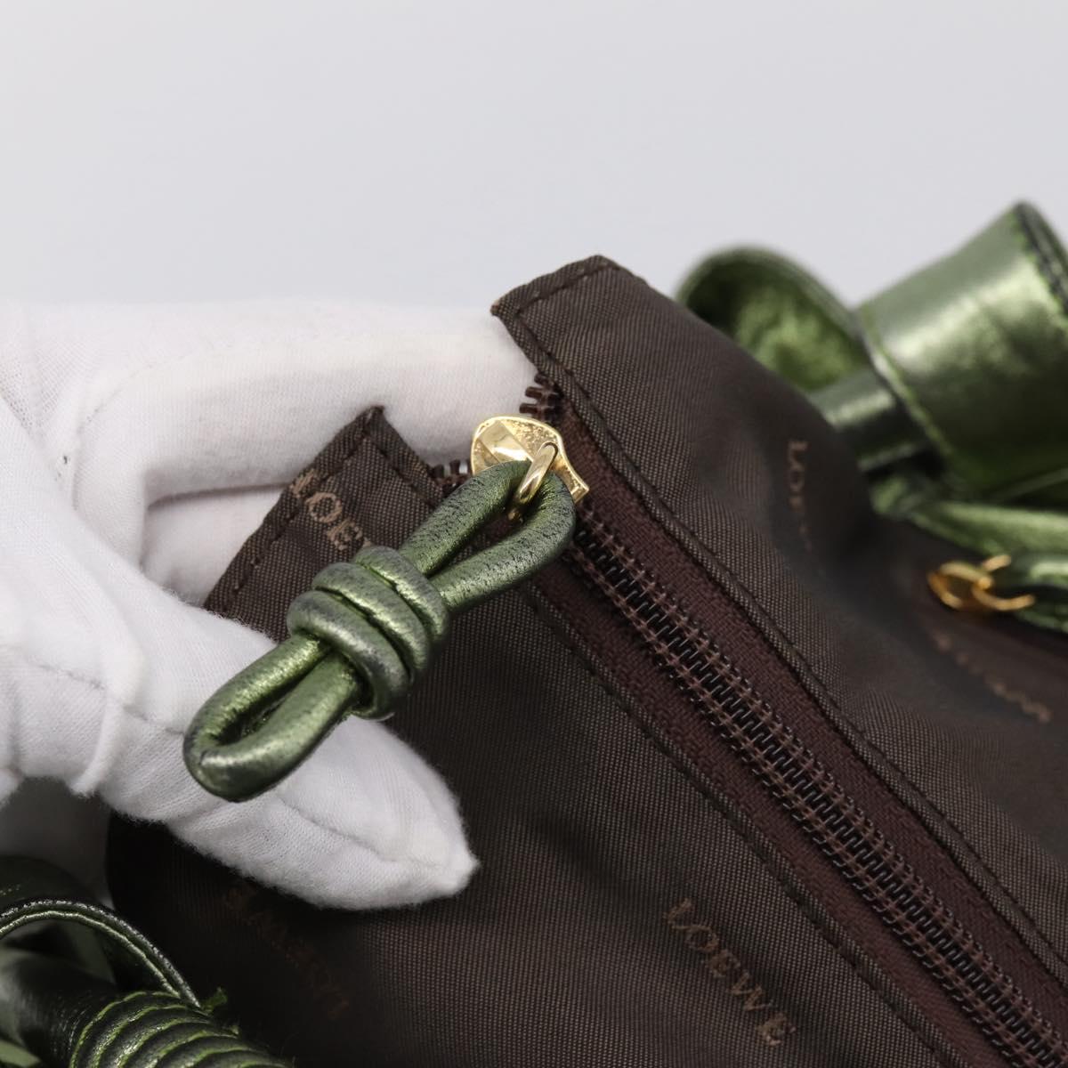 LOEWE Nappa Aire Anagram Hand Bag Leather Green Gold Auth ka6026