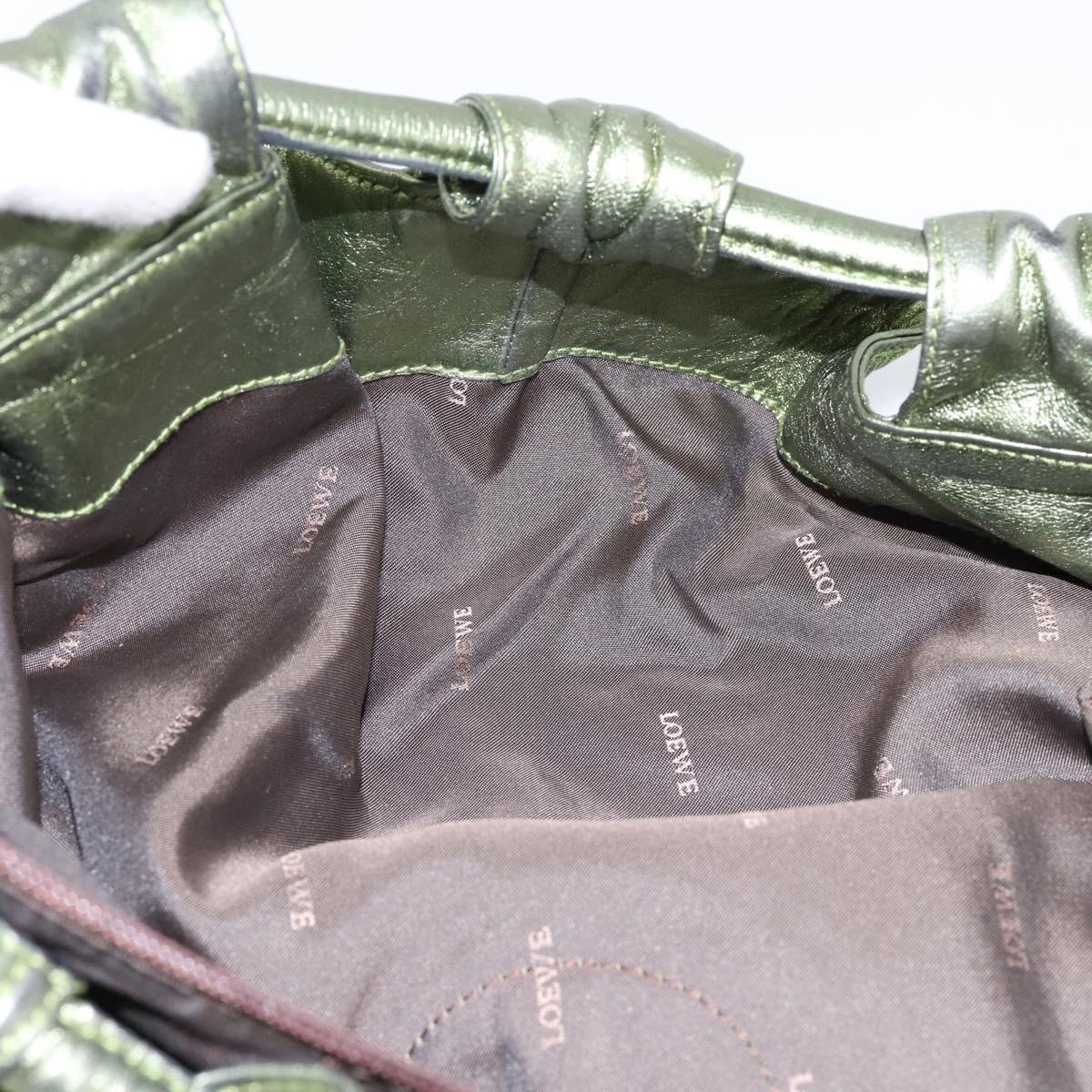LOEWE Nappa Aire Anagram Hand Bag Leather Green Gold Auth ka6026