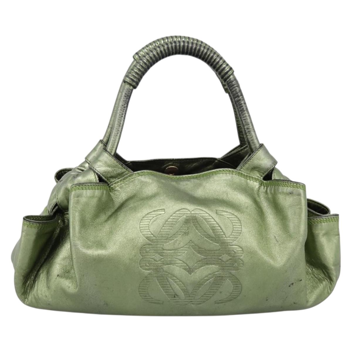 LOEWE Nappa Aire Anagram Hand Bag Leather Green Gold Auth ka6026
