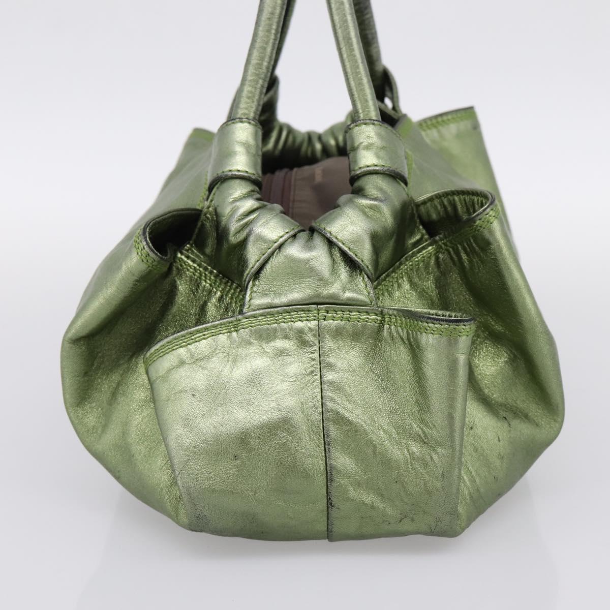 LOEWE Nappa Aire Anagram Hand Bag Leather Green Gold Auth ka6026