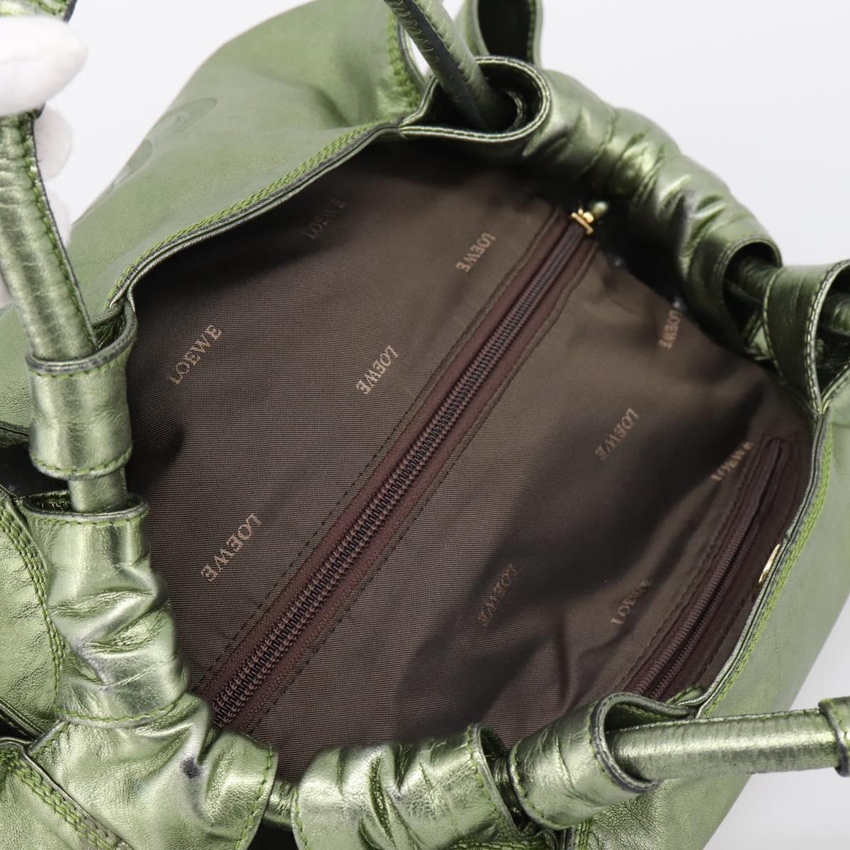 LOEWE Nappa Aire Anagram Hand Bag Leather Green Gold Auth ka6026