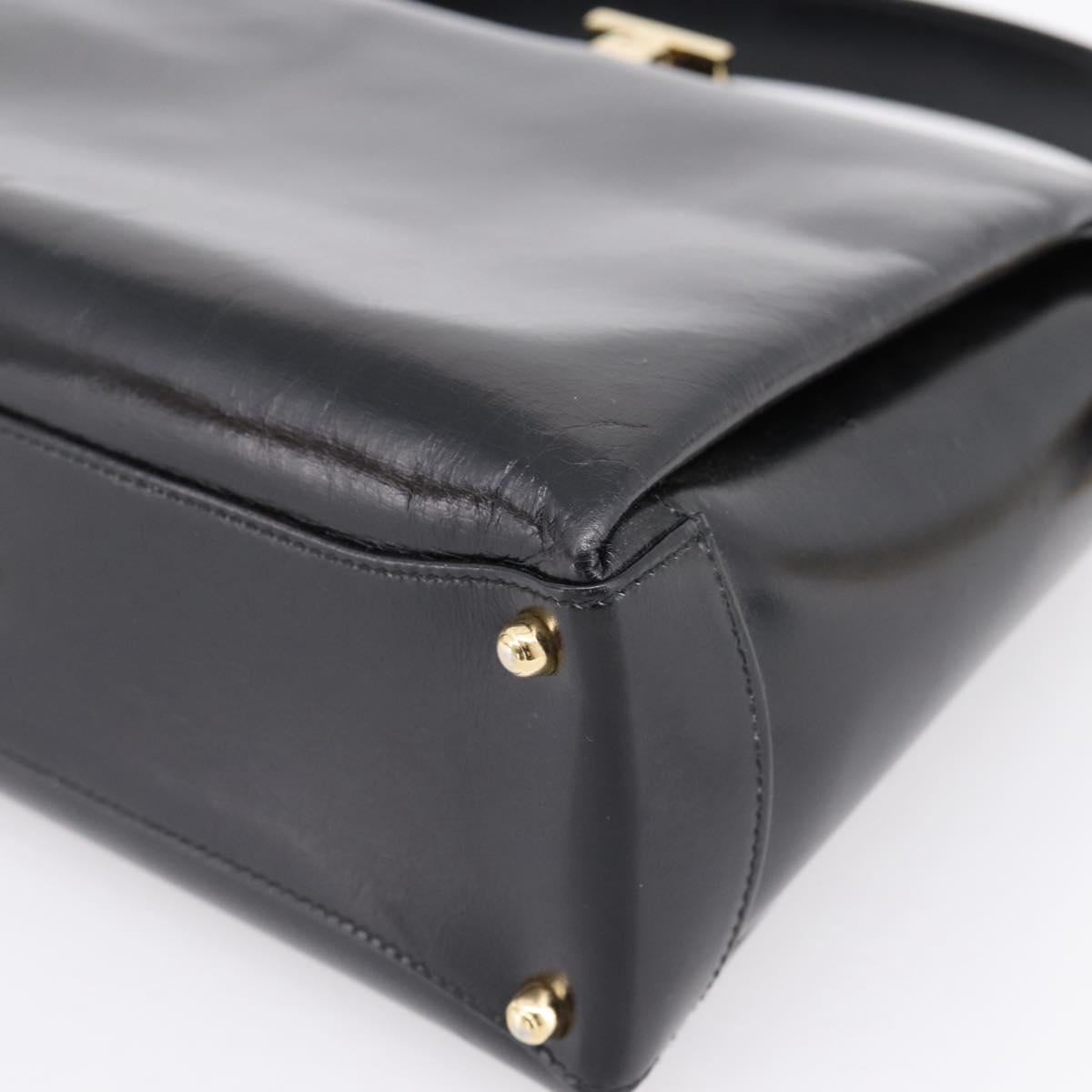 GUCCI Hand Bag Leather Black Gold 000 1448 1269 Auth ka6027A
