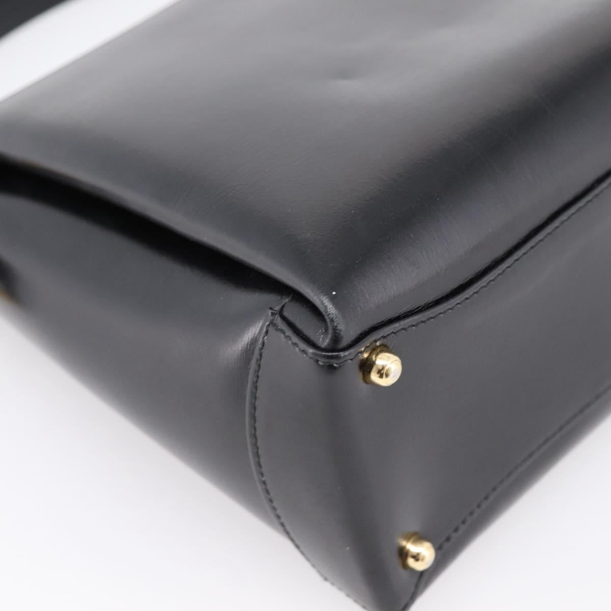 GUCCI Hand Bag Leather Black Gold 000 1448 1269 Auth ka6027A