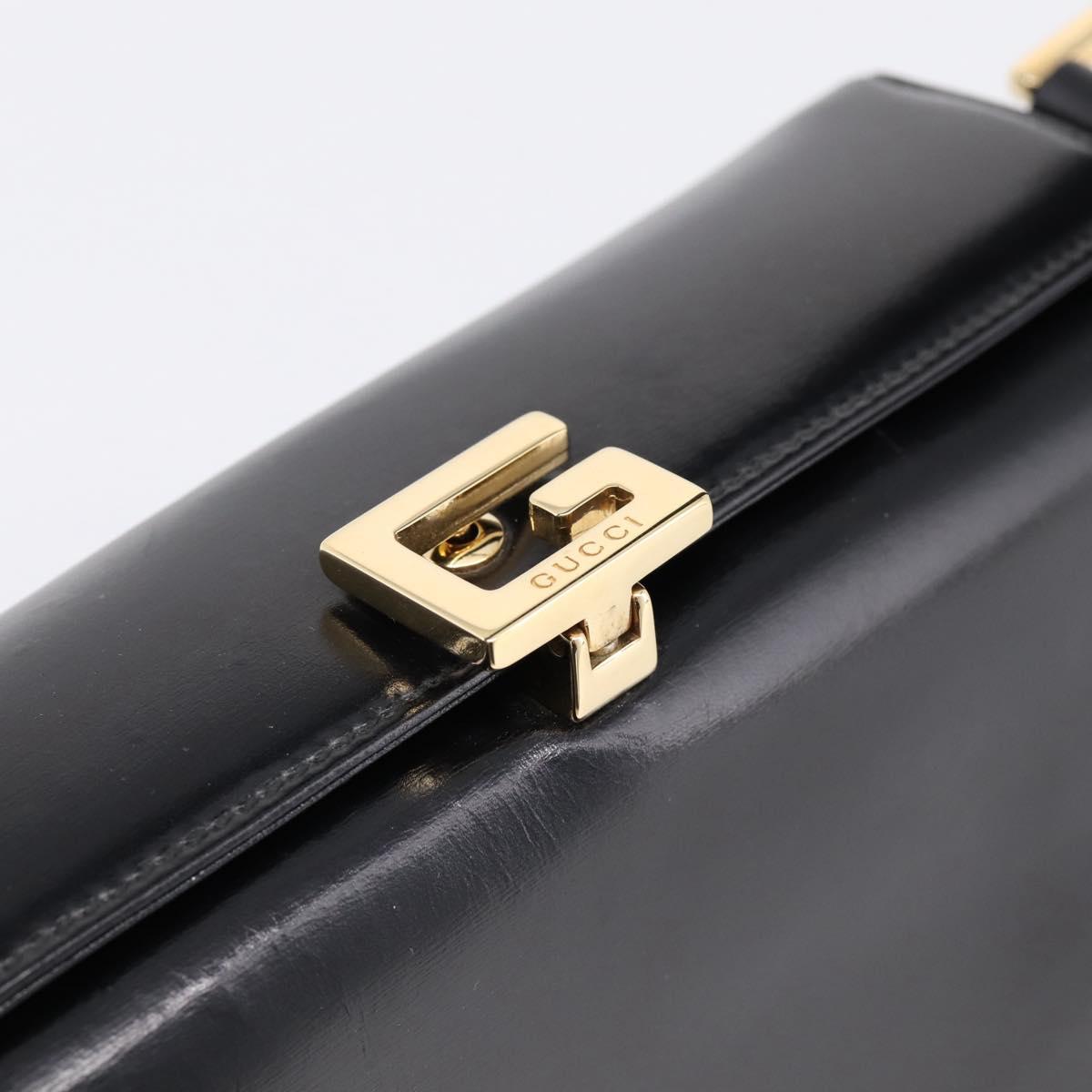 GUCCI Hand Bag Leather Black Gold 000 1448 1269 Auth ka6027A