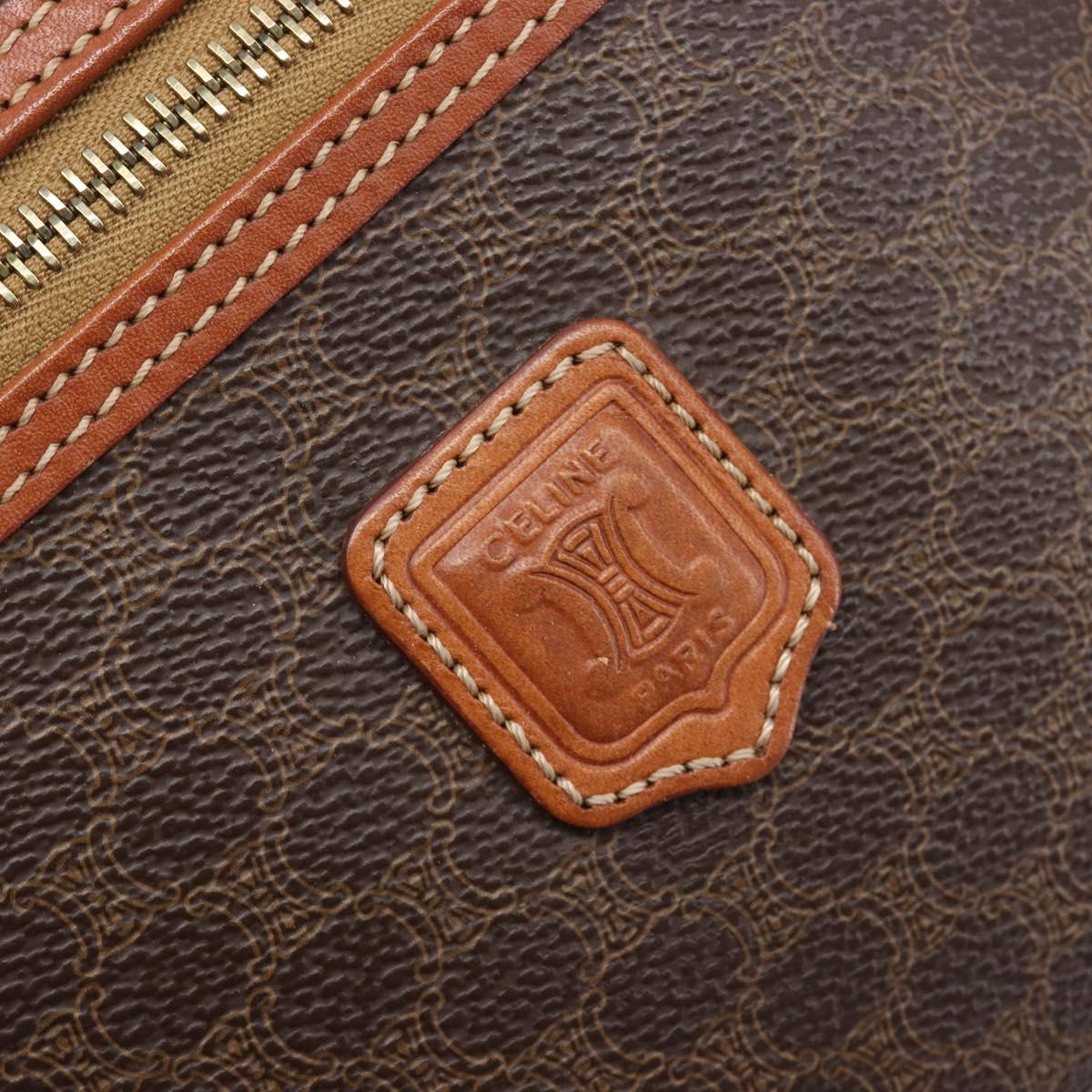 CELINE Macadam Canvas Vanity Hand Bag PVC Leather Brown Gold Auth ka6028A