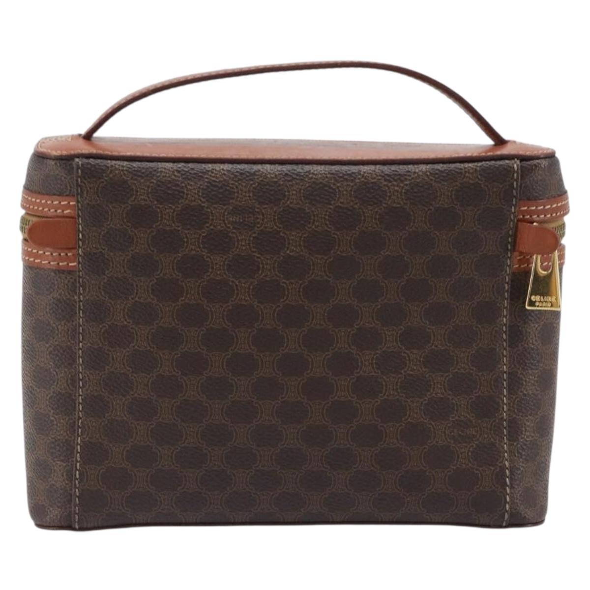 CELINE Macadam Canvas Vanity Hand Bag PVC Leather Brown Gold Auth ka6028A