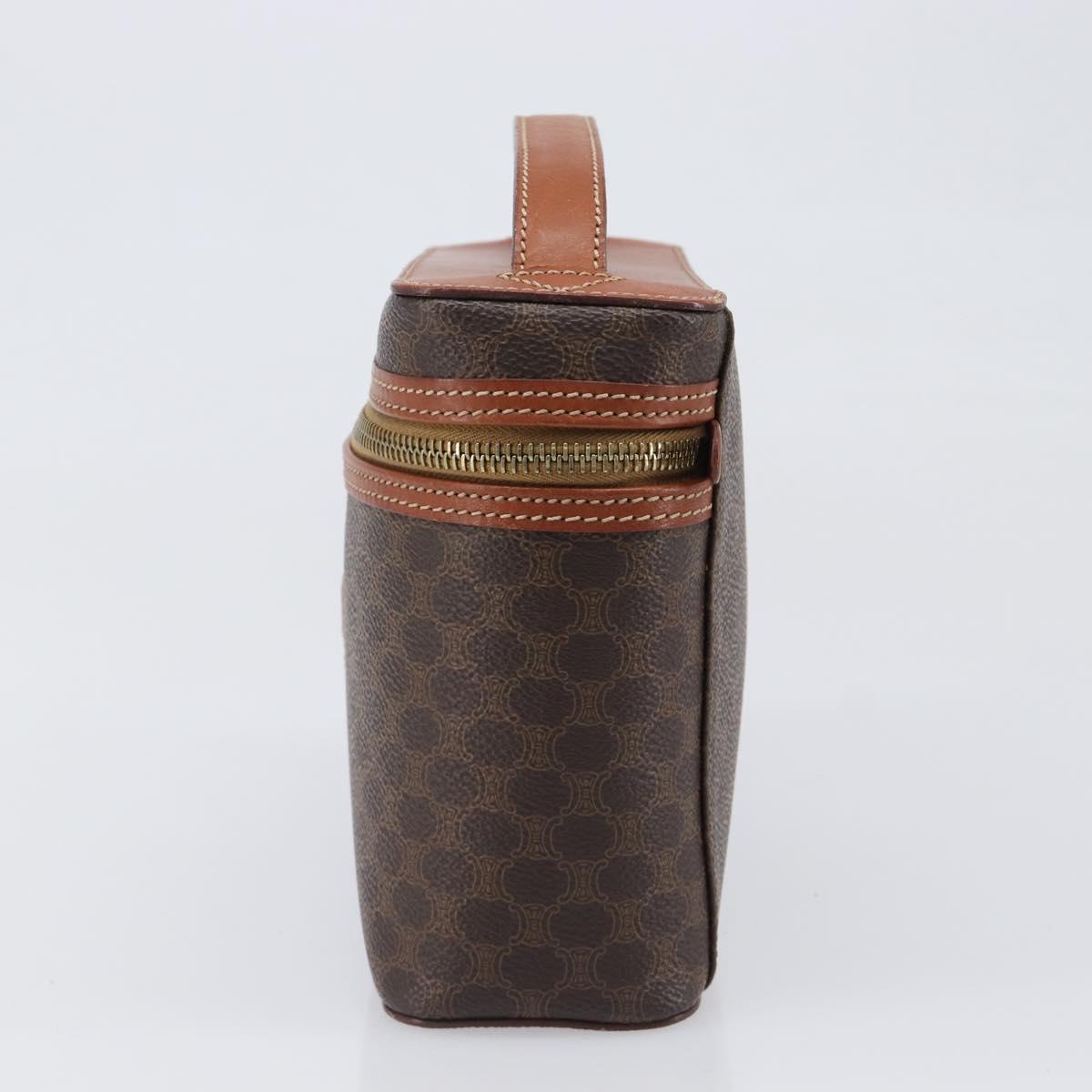 CELINE Macadam Canvas Vanity Hand Bag PVC Leather Brown Gold Auth ka6028A