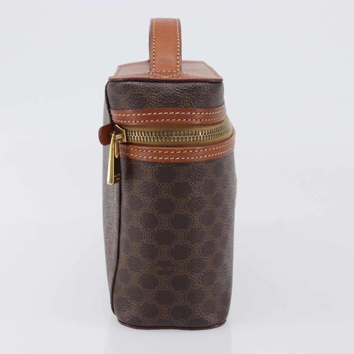 CELINE Macadam Canvas Vanity Hand Bag PVC Leather Brown Gold Auth ka6028A