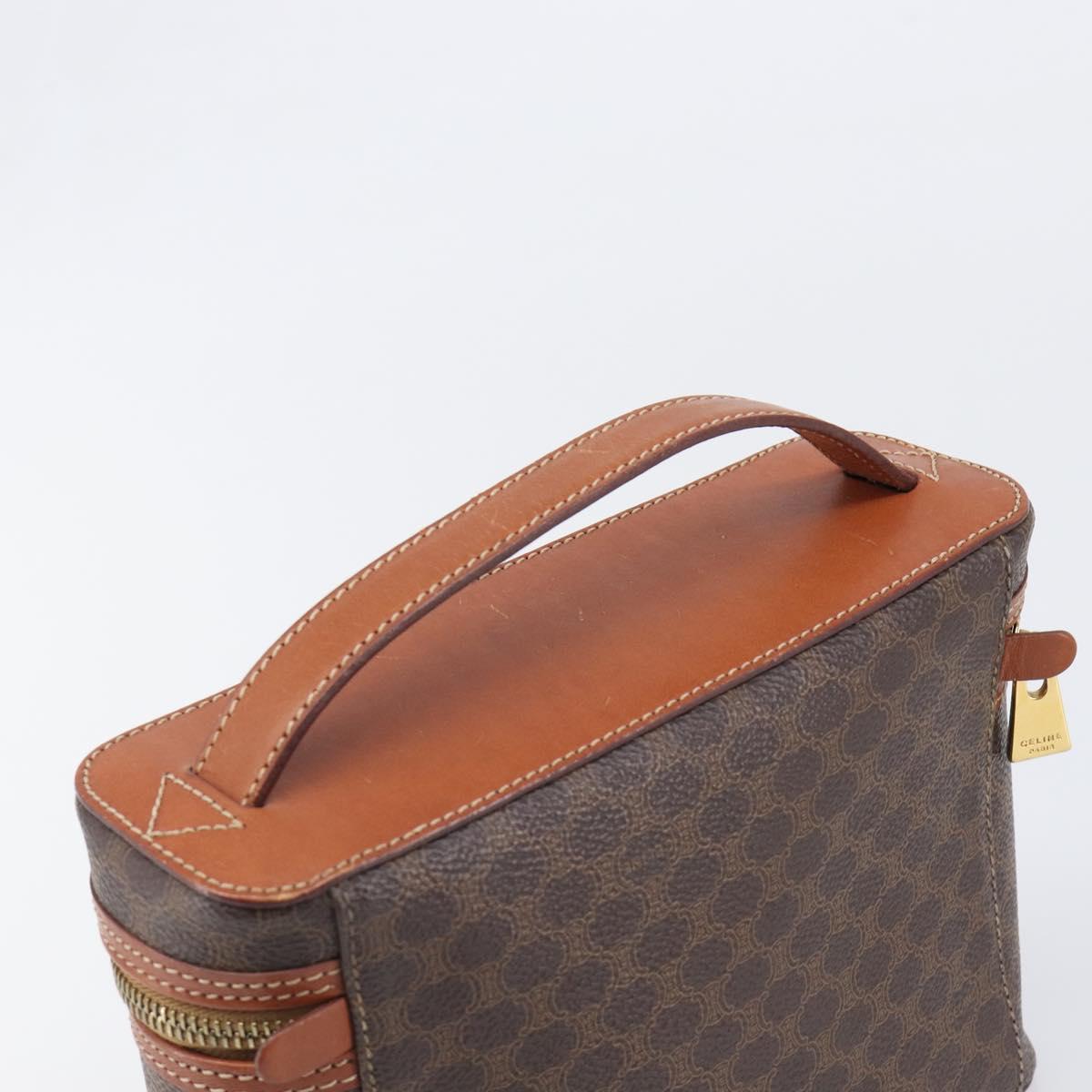 CELINE Macadam Canvas Vanity Hand Bag PVC Leather Brown Gold Auth ka6028A