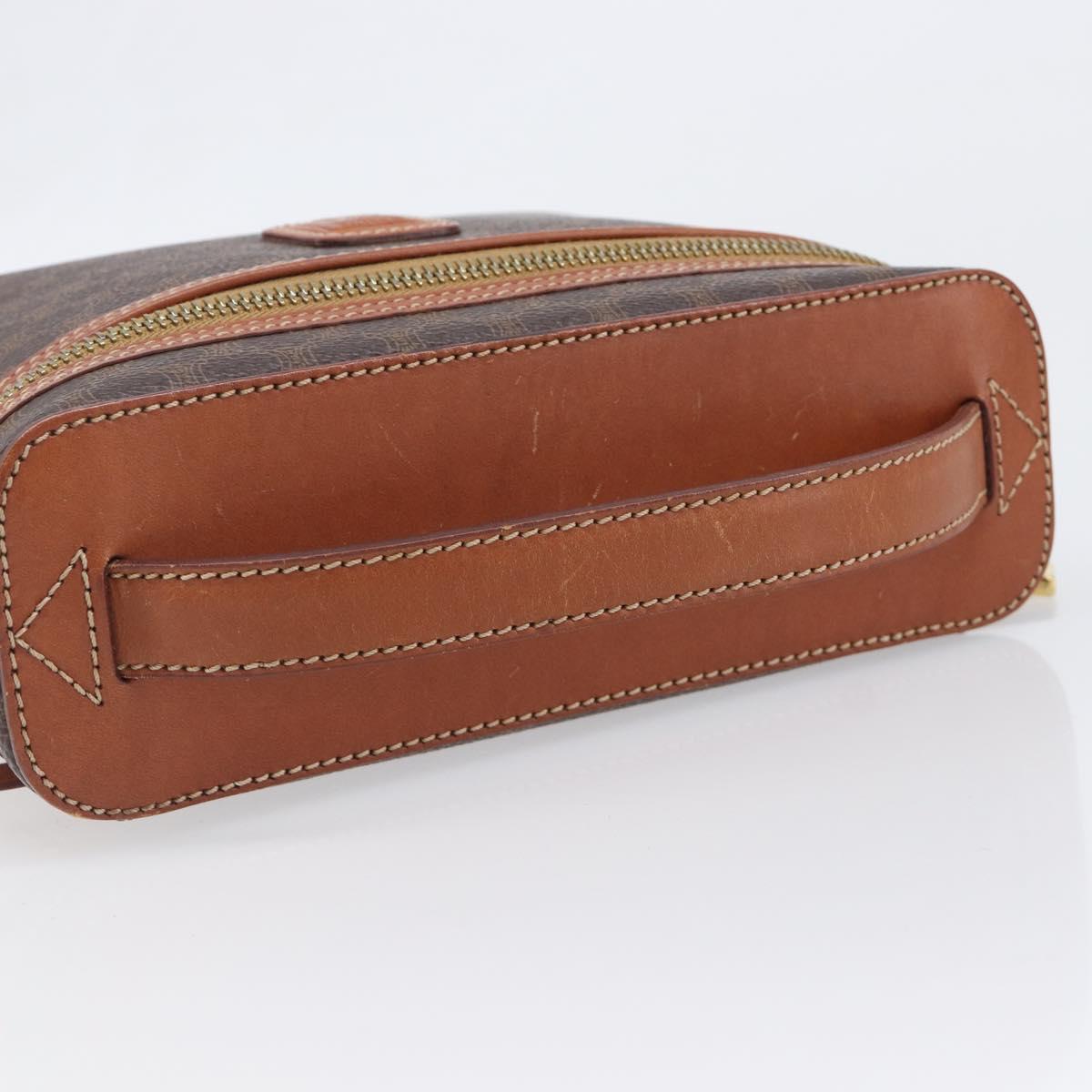 CELINE Macadam Canvas Vanity Hand Bag PVC Leather Brown Gold Auth ka6028A