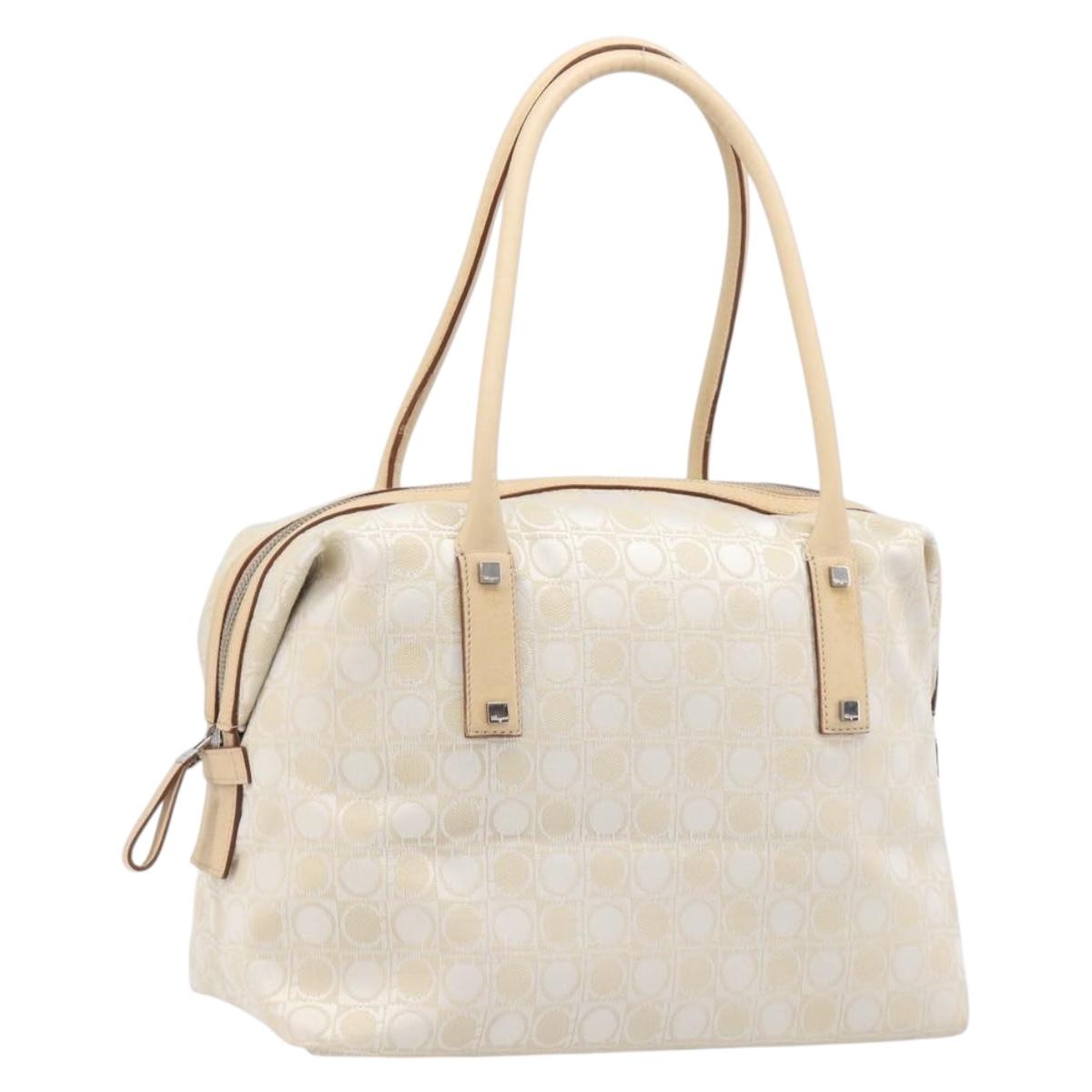 Salvatore Ferragamo Tote Bag Canvas Beige Silver Auth ka6029